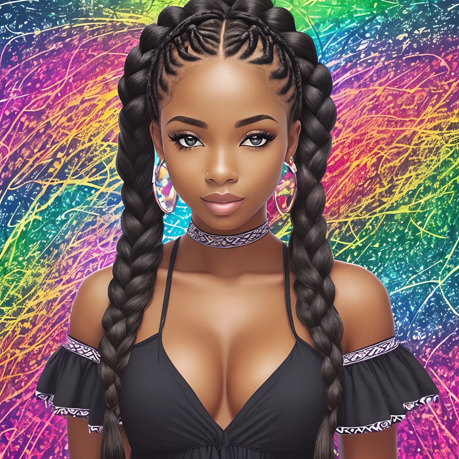 mulher. black hair with braids. pele negra. roupa azul. olhos verdes. --auto --s2