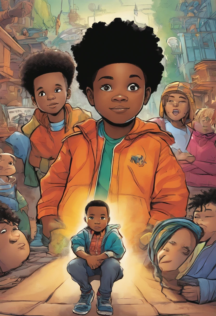 The face of a five-year-old black male child, Insist on seriousness in the child's gaze.