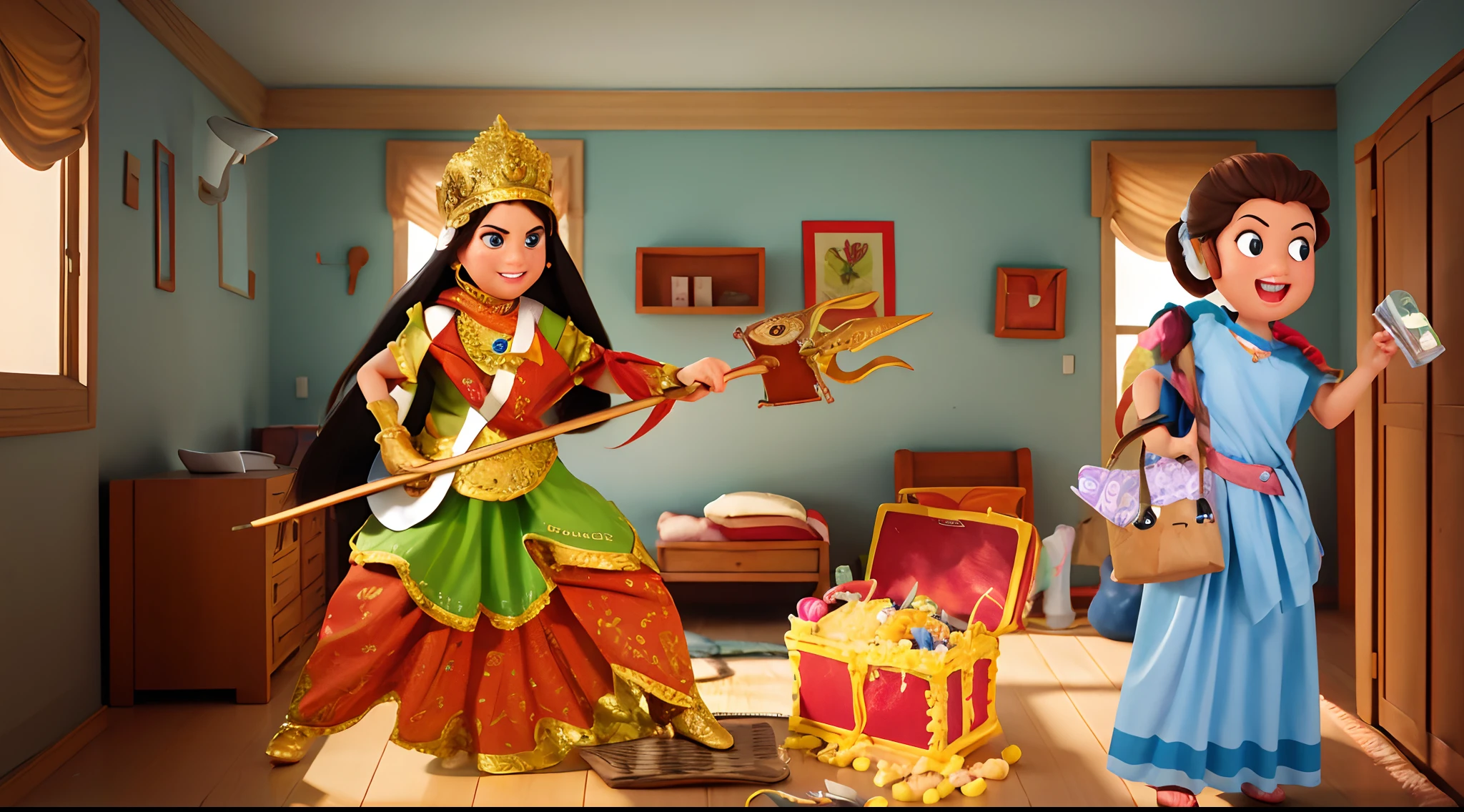 Make this image into high quality realistic cartoon, change background into cartoon background, beautiful face ,