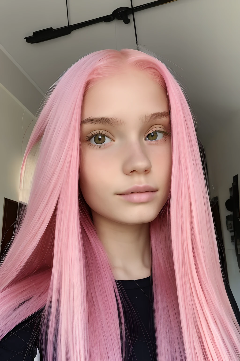 Selfie of a girl with Long pink hair