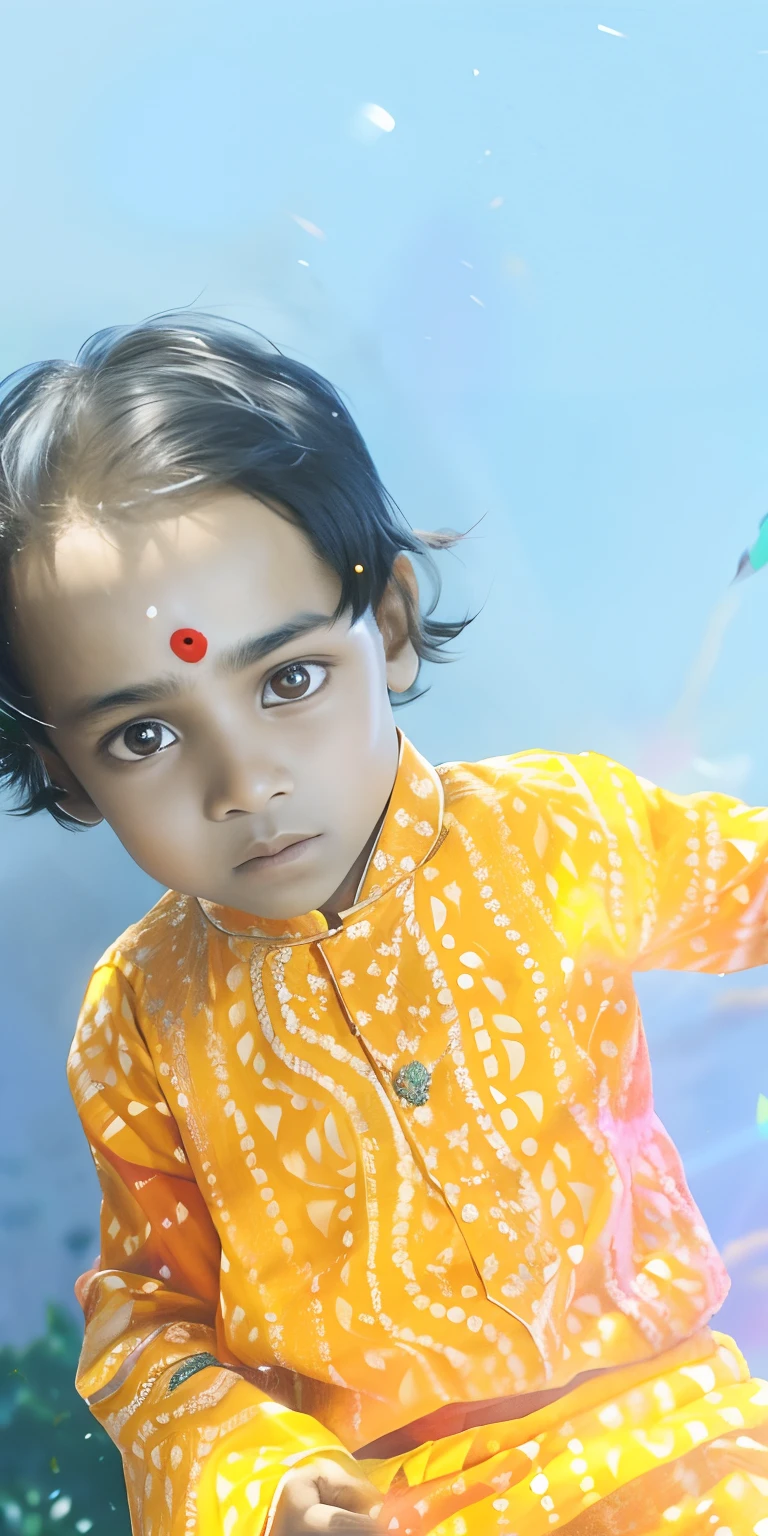 A Indian boy in ethnic clothes, Pixar style, holding chili peppers, strong light, detailed depiction