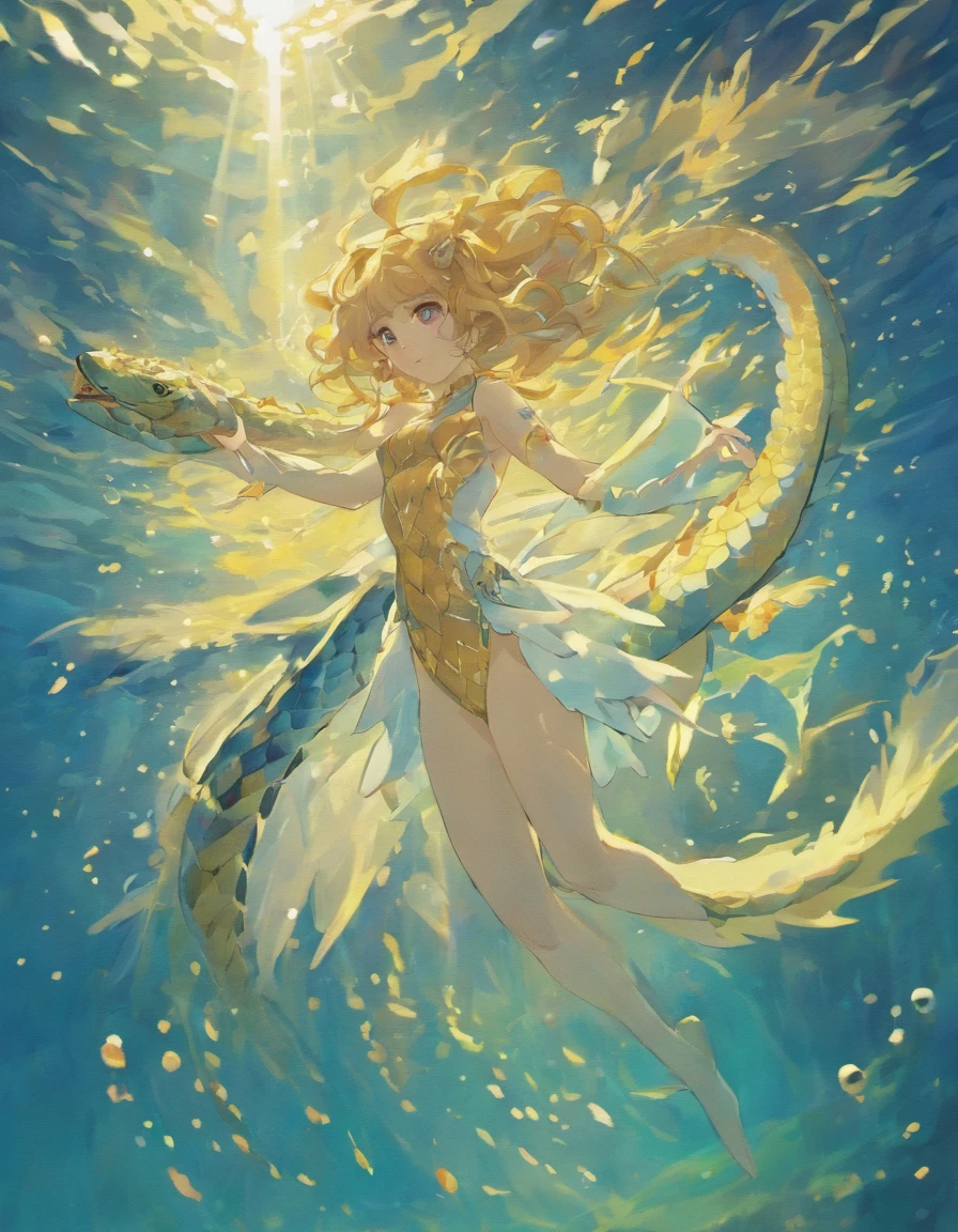Aquaphelion is a majestic sea serpent, with scales that shimmer like the ocean's surface. It has the power to manipulate water in various forms, from gentle waves to powerful torrents. Its eyes glow with a calming psychic energy, and it's said that trainers who connect with Aquaphelion can experience a deep sense of tranquility.