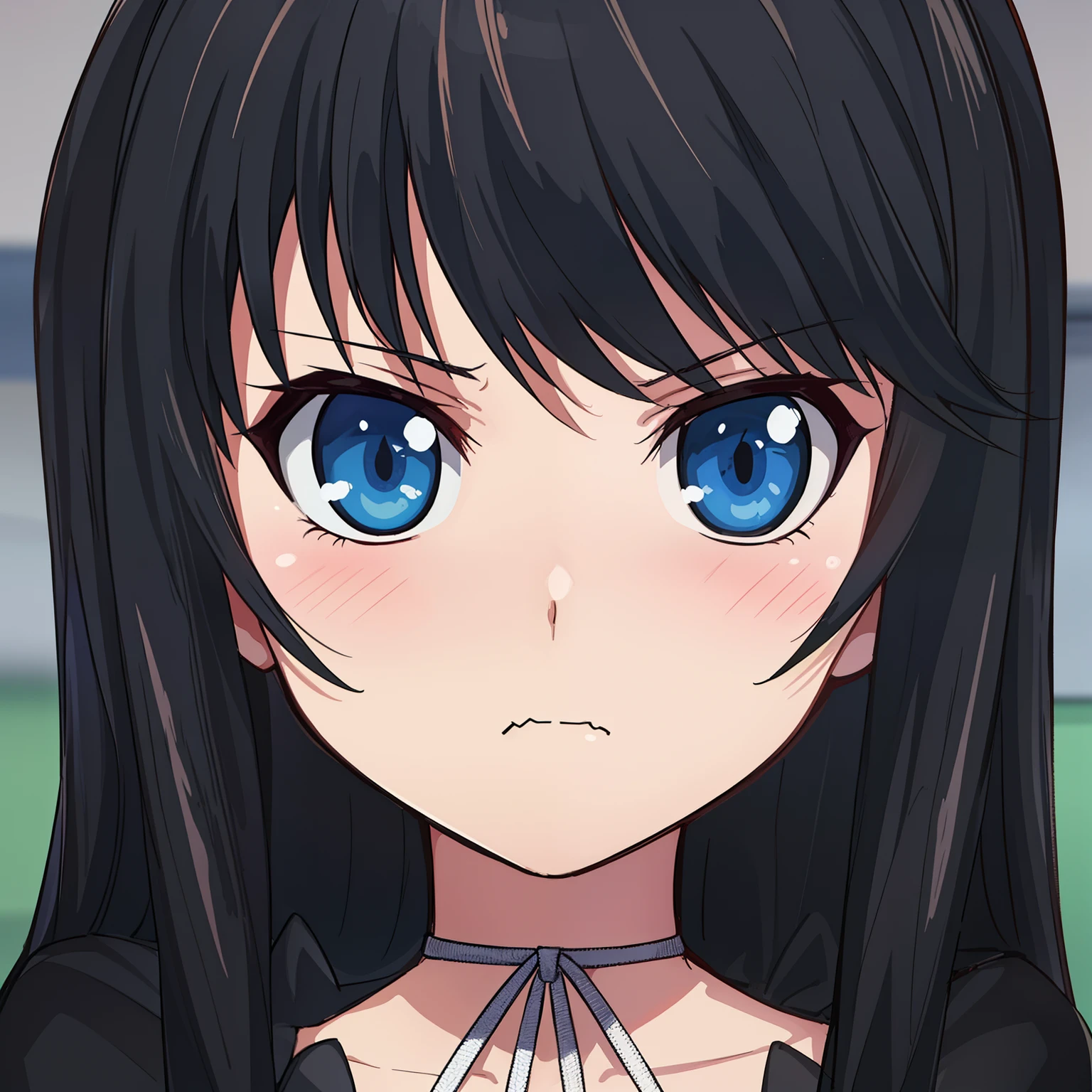 hiquality, tmasterpiece (one girls) dark colored hair. Dark gothic outfit. Sullen face. angry eyes. Against the background of a cloudy street.