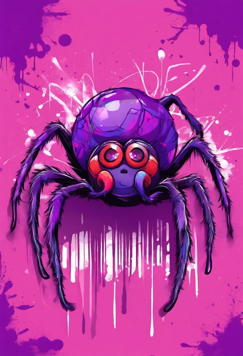 Cute fluffy spider with shoes, purple and pink