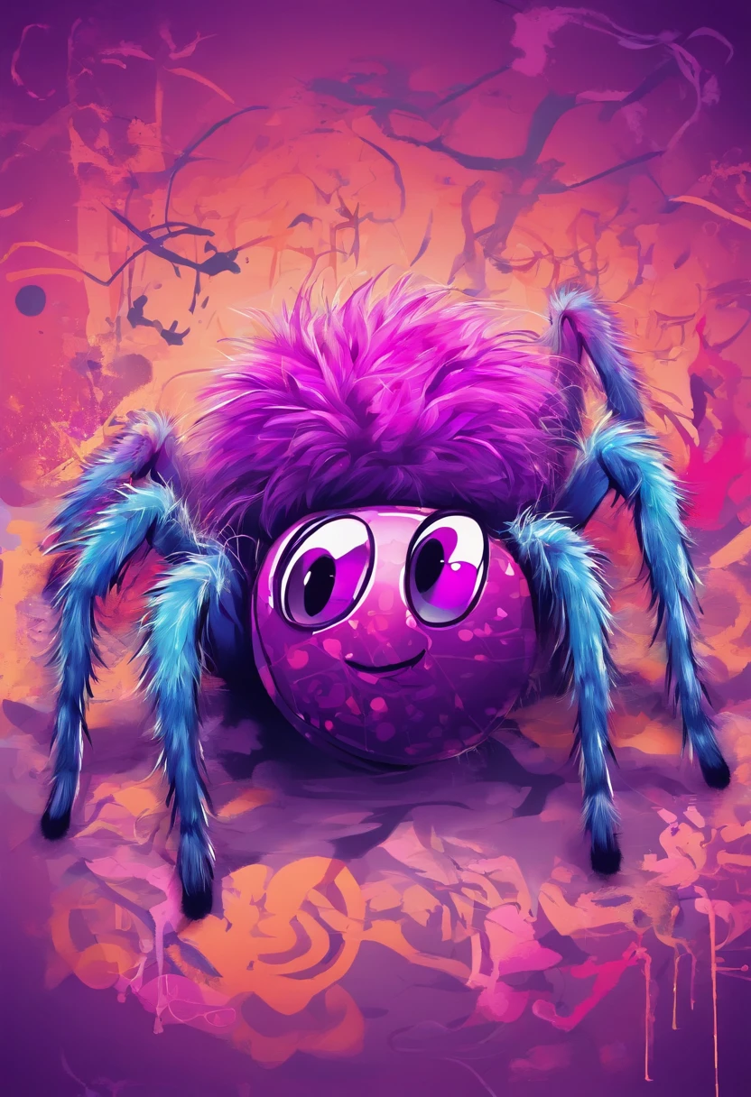 Cute fluffy spider with shoes, purple and pink