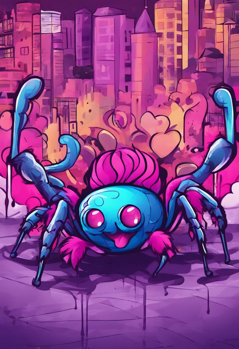 Cute fluffy spider with shoes, purple and pink
