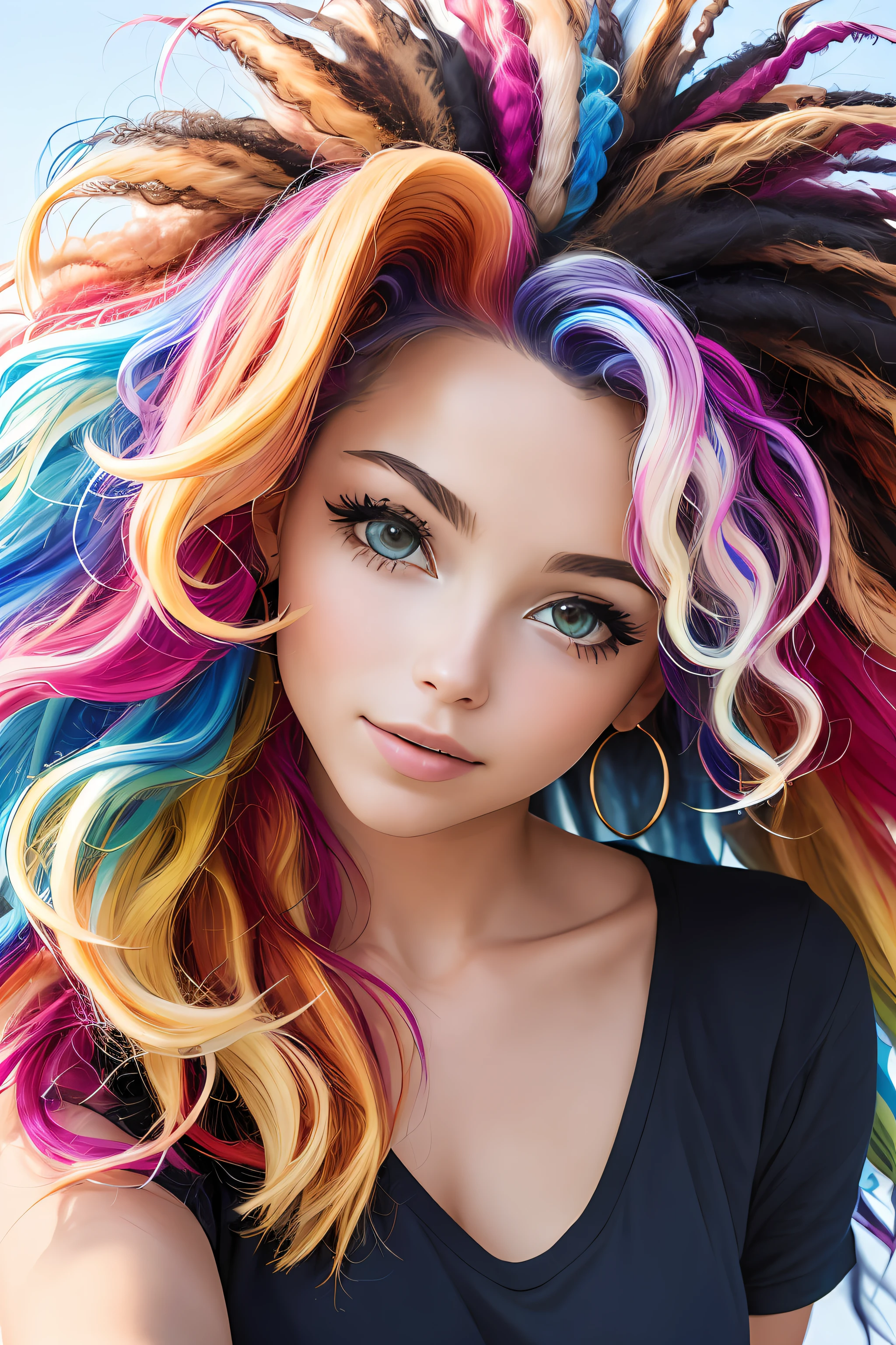 best quality, masterpiece, girl with really wild hair, mane, multicolored hair
