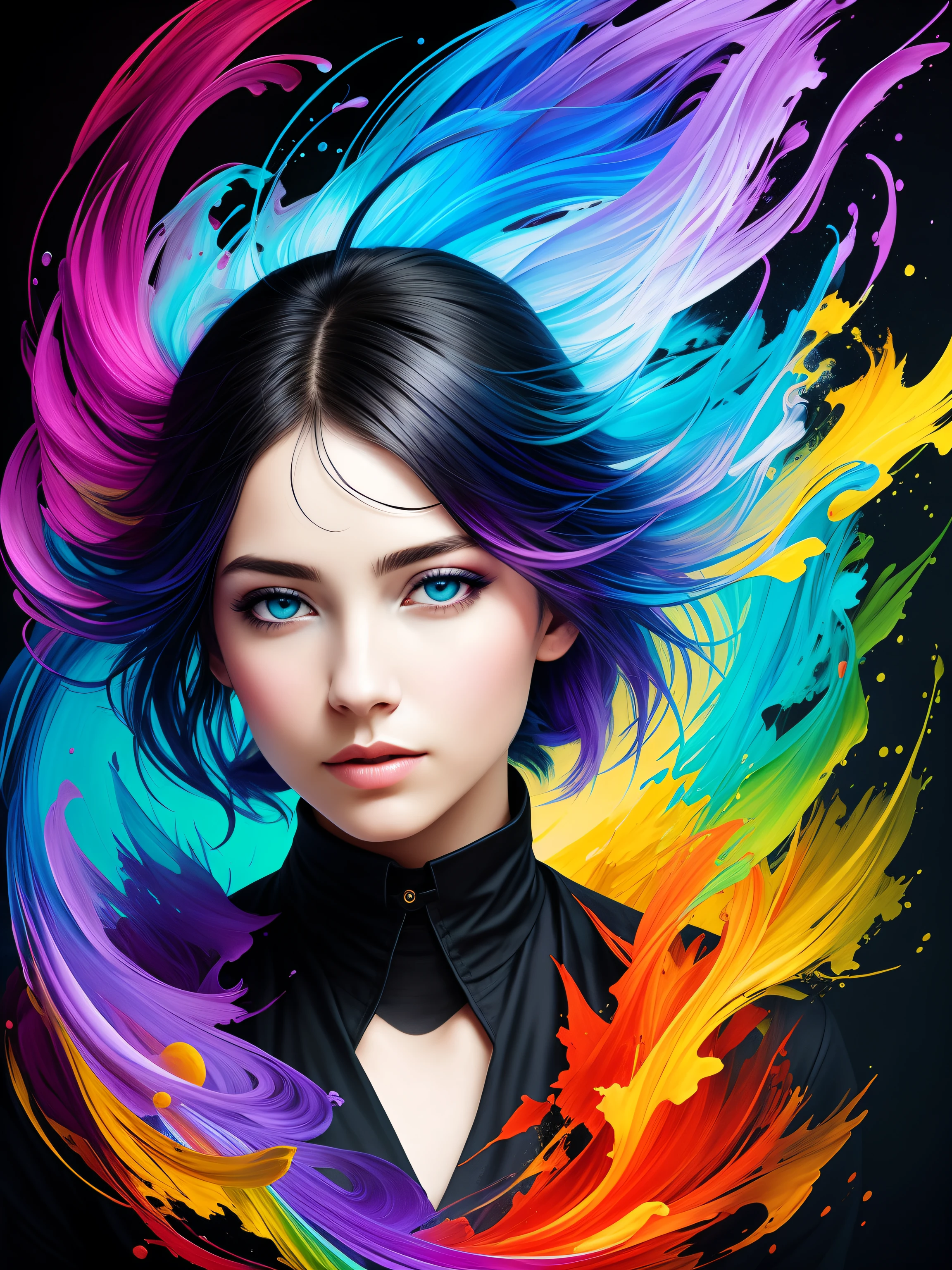 Colorful beautiful girl: a giru 28-years old, messy hair, oil painting, nice perfect face with soft skinice perfect face, blue yellow colors, light purple and violet additions, light red additions, intricate detail, splash screen, 8k resolution, masterpiece, cute face,artstation digital painting smooth veryBlack ink flow: 8k resolution photorealistic masterpiece: intricately detailed fluid gouache painting: by Jean Baptiste Mongue: calligraphy: acrylic: watercolor art, professional photography, natural lighting, volumetric lighting maximalist photoillustration: by marton bobzert:, complex, elegant, expansive, fantastical, wavy hair, vibrant, Best quality details, realistic, High definition, High quality texture, epic lighting, Cinematic film still, 8k, soft lighting, anime style, masterful playing card border, random Colorful art, oil painting, blue yellow colors, light purple and violet additions, light red additions, intricate detail, splash screen, 8k resolution, masterpiece, artstation digital painting smooth veryBlack ink flow: 8k resolution photorealistic masterpiece: intricately detailed fluid gouache painting: by Jean Baptiste Mongue: calligraphy: acrylic: watercolor art, professional photography, natural lighting, volumetric lighting maximalist photoillustration: by marton bobzert:, complex, elegant, expansive, fantastical, vibrant