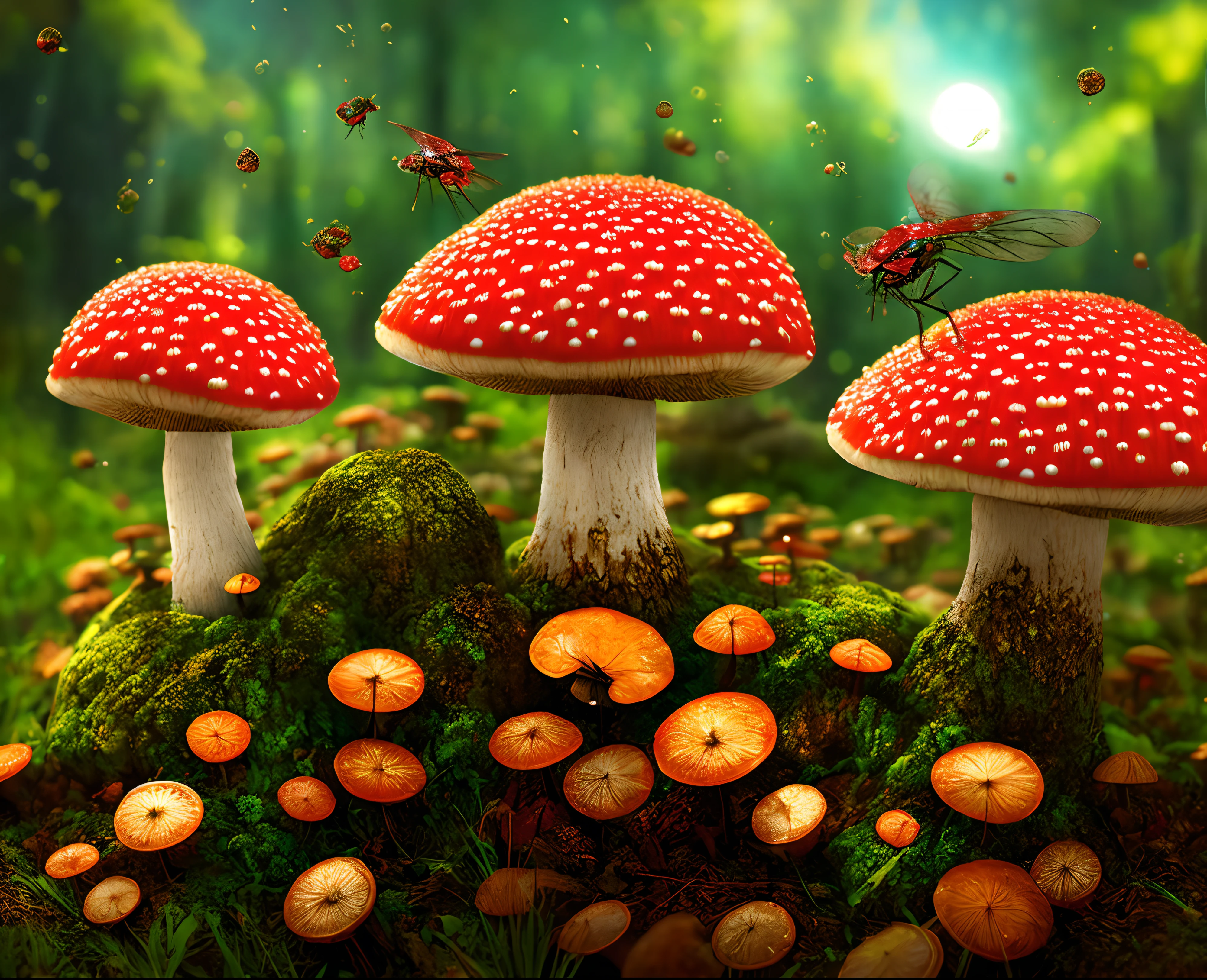 highres, 4k wallpaper, ultra-detailed official artwork, stylized design, HD wallpaper, album art, chillpop:1.2, A strong and invincible warrior monk - a magical red fly agaric - the power of artificial intelligence and human consciousness