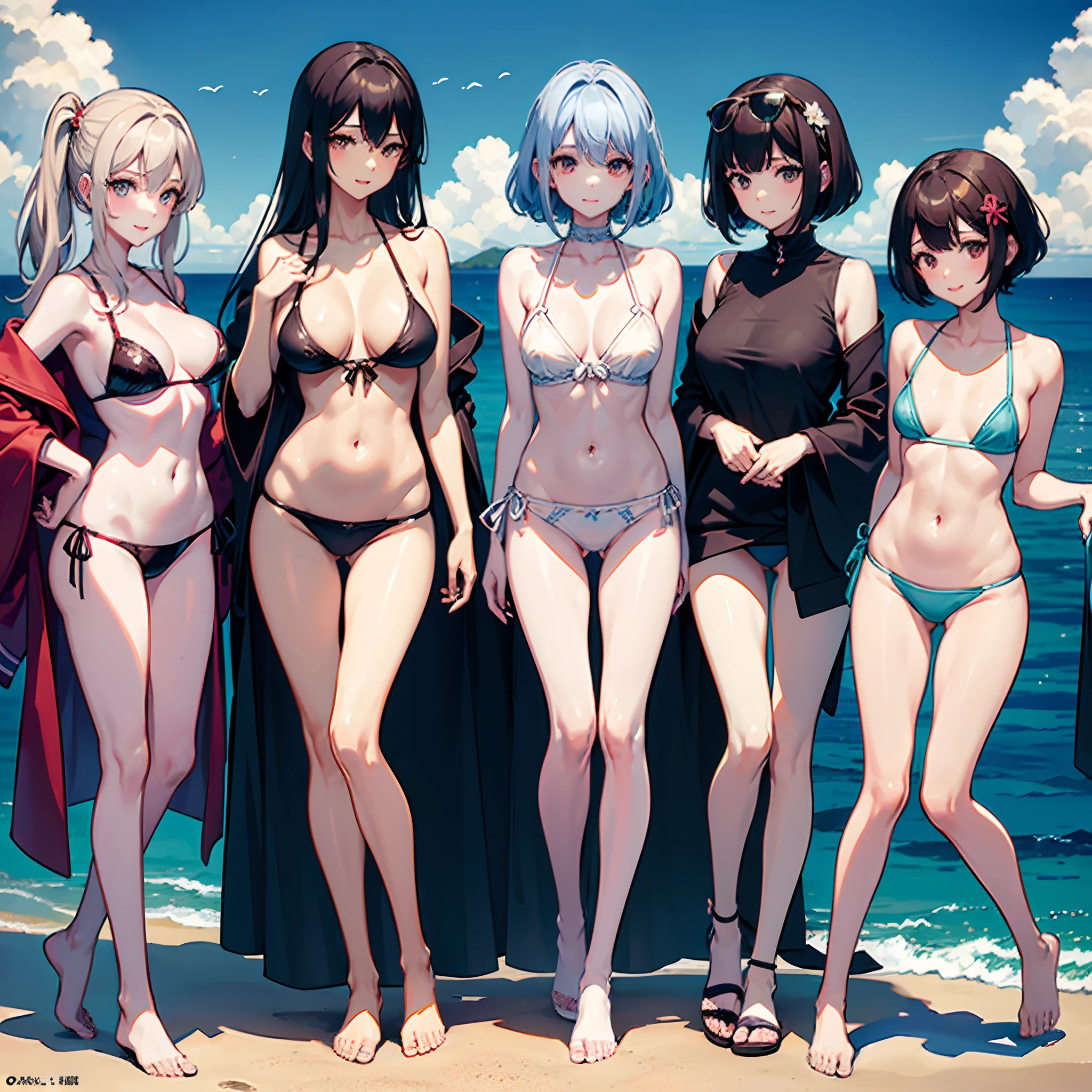 Voyeurism on the sandy beaches of Japan、Three women in swimsuits Japan taking a group photo、One is a slender 27-year-old woman with fluffy long bob hair、One is a 31-year-old married woman with loose lob hair with small breasts.、One is a 28-year-old office lady with bob hair and small breasts.、One is a slender 23-year-old woman with lob hair、、small tits、A slender、Smaller chest、Palm-sized chest、Apple-sized breast、A-cup breasts、B cup breasts、Small sized breasts、He looks at me with a happy face、Traveling with three good friends、