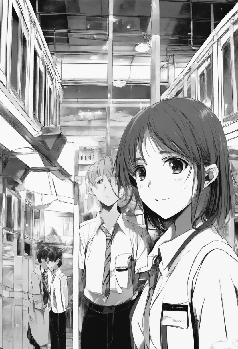a comic strip with a girl and a boy in a school uniform, black and white manga page, black and white manga panel, manga panels, manga page, black and white manga comic, black and white manga, black and white manga style, ( ( ( yoshinari yoh ) ) ), award winning manga style, manga panel, in manga style, with index finger, color it