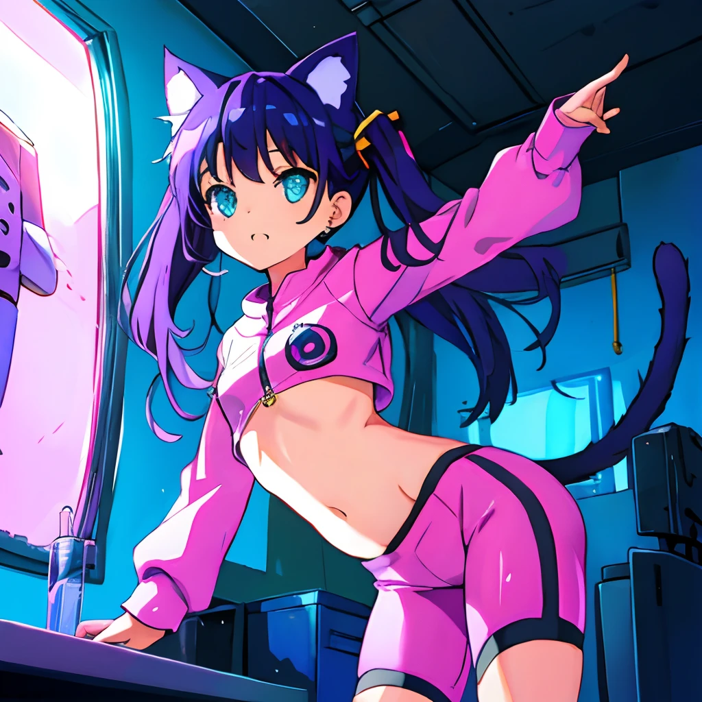  girl cat ears cat tail navel sci-fi