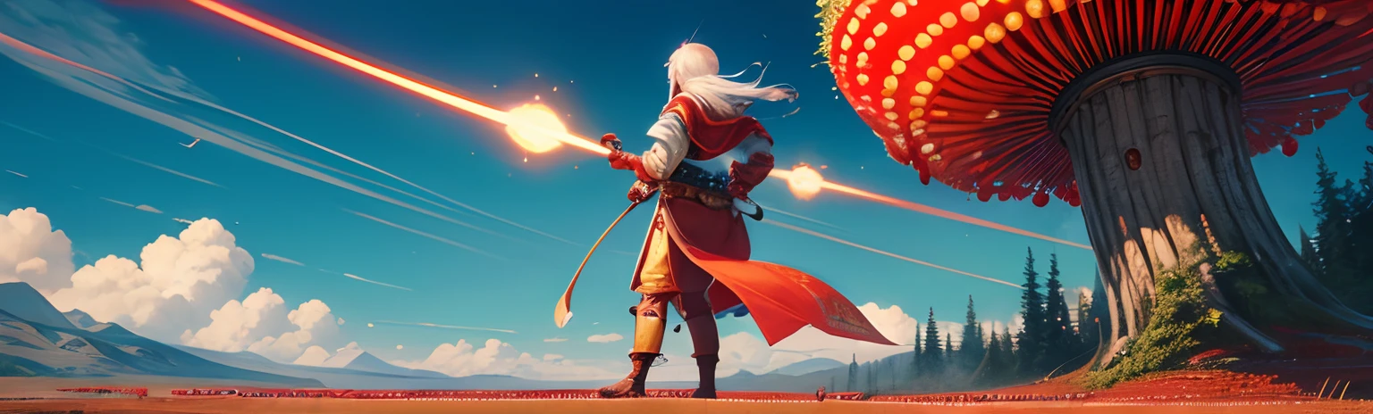 highres, 4k wallpaper, ultra-detailed official artwork, stylized design, HD wallpaper, album art, chillpop:1.2, A strong and invincible warrior monk - a magical red fly agaric - the power of artificial intelligence and human consciousness