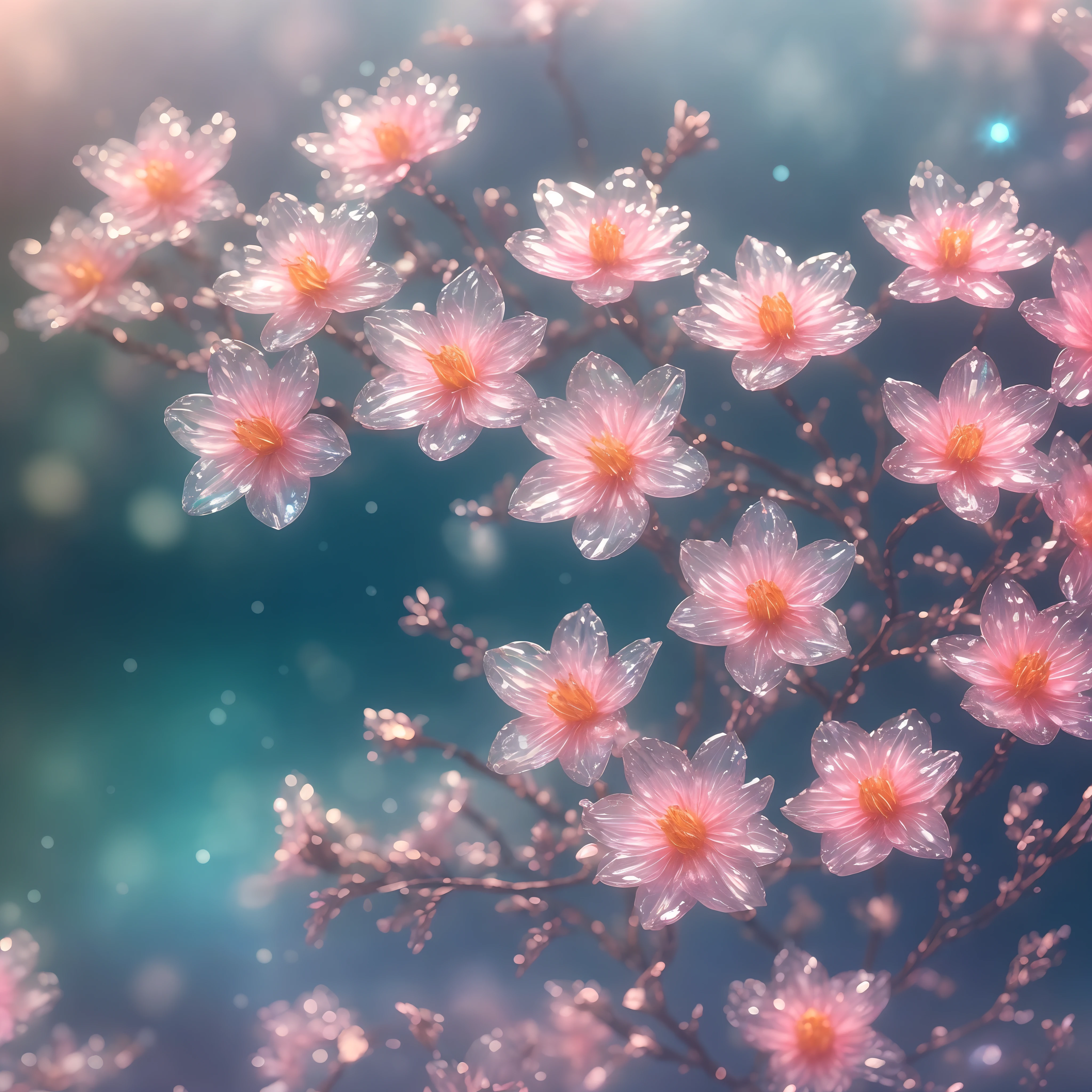 crystal spring blossom,
fantasy, galaxy, transparent,
shimmering, sparkling, splendid, colorful,
magical photography, dramatic lighting, photo realism, ultra-detailed, 4k, Depth of field, High-resolution