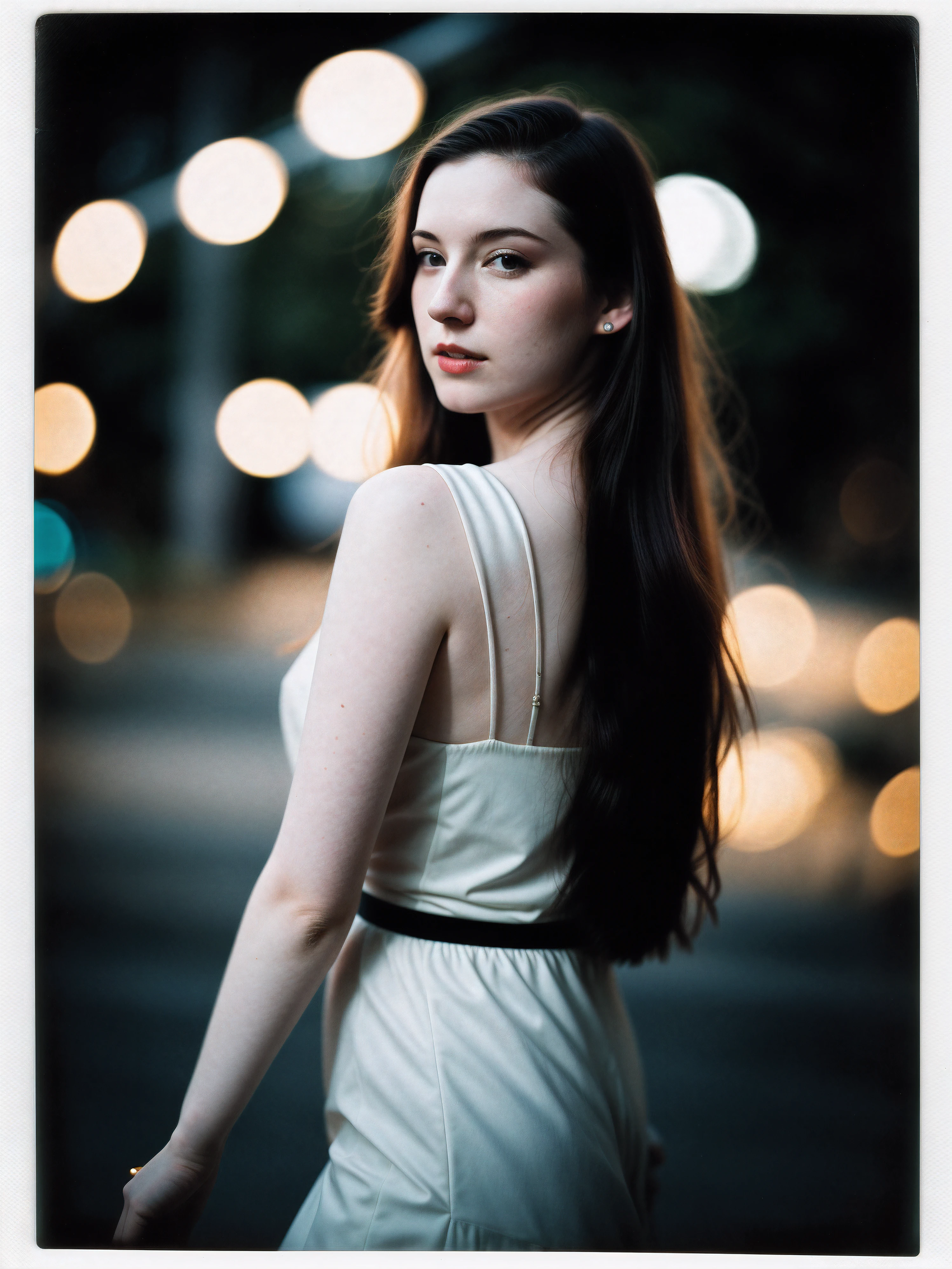 polaroid photo, night photo, photo of 24 y.o beautiful woman, pale skin, bokeh, motion blur