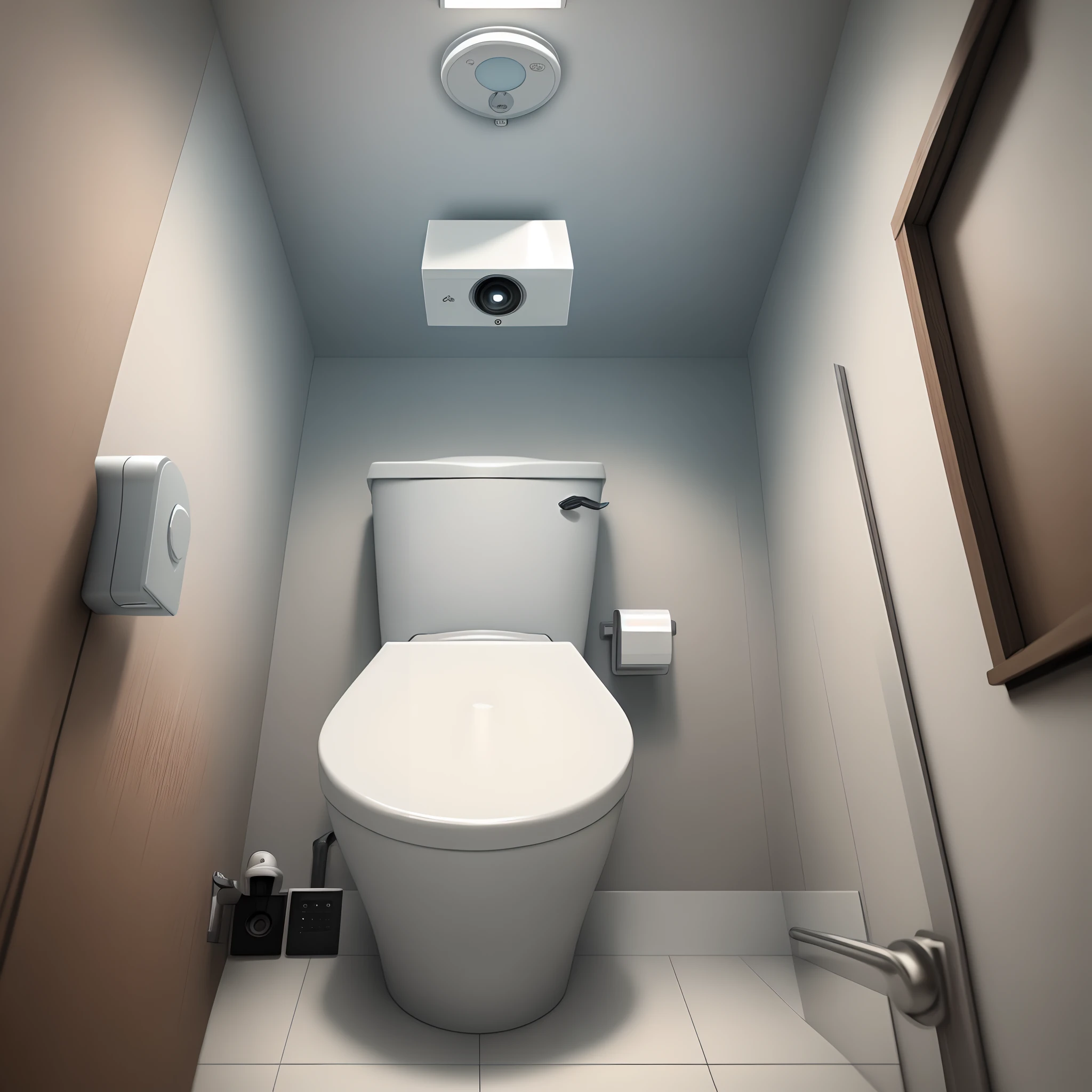 A toilet with security cameras pointing at it and from within it