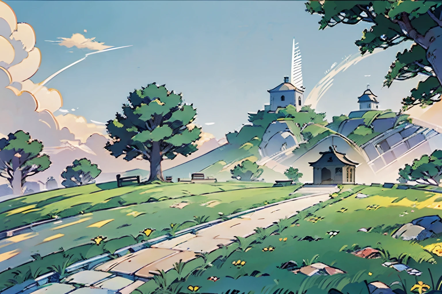 (best-quality:0.8), (best-quality:0.8), perfect anime illustration of a Gothic field landscape, Bathed in shadows, ultrafine detailed, Day time , Naturecore, Low shutter, key visual, artstation, highly detailed