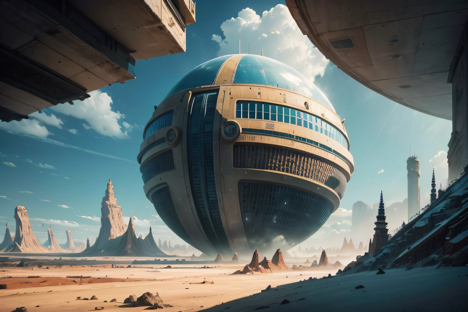 Visualiza un bullicioso paisaje urbano dentro del reino interior de la Tierra hueca. Infundir colores vibrantes, Unique architecture, and advanced technology to portray an otherworldly metropolis teeming with life, AR--9:16--8k