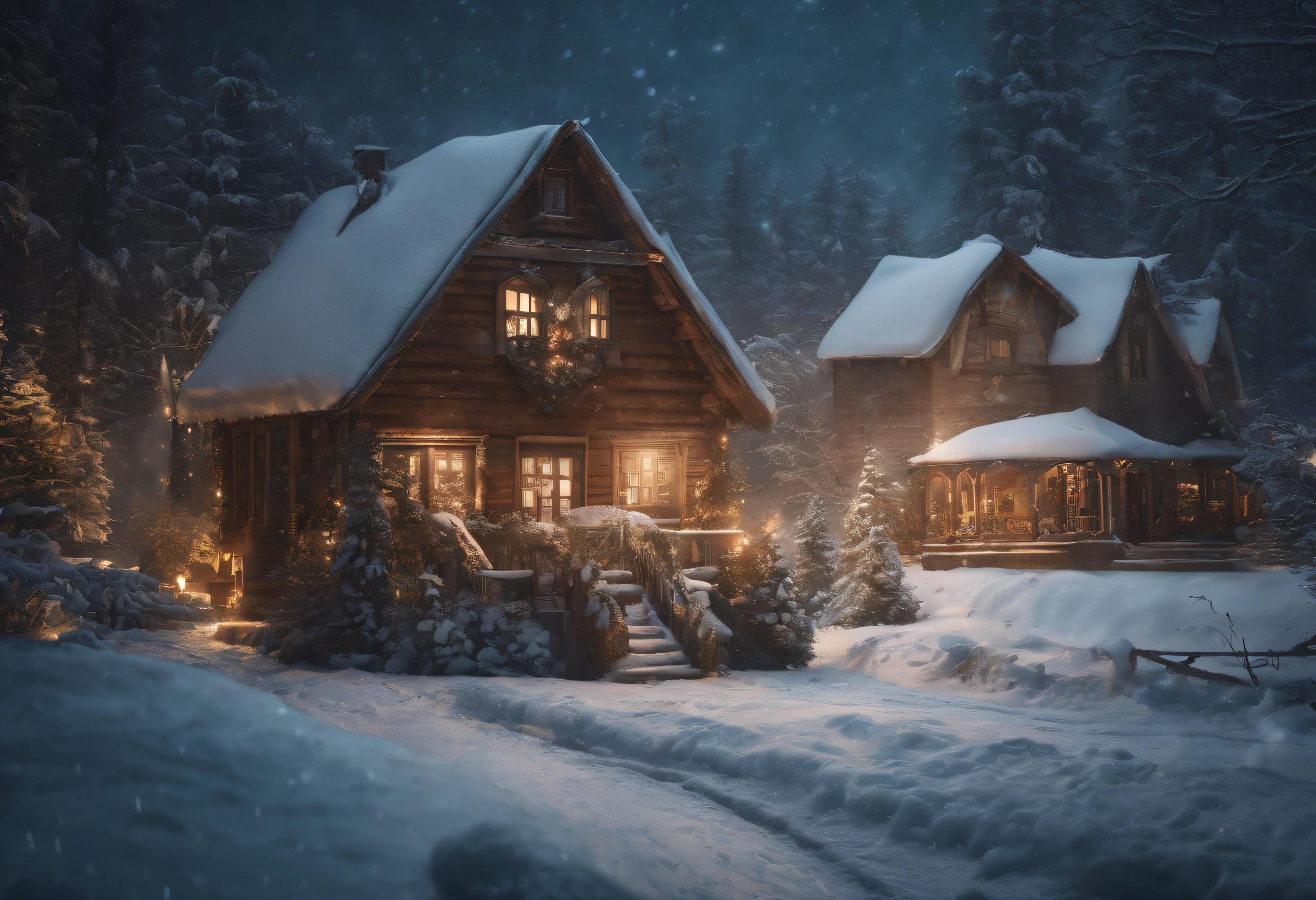 CHILDREN PLAYING IN THE SNOW, WINTER, SNOWING, NIGHT, 8K, detailed matte painting, deep color, fantastical, intricate detail, splash screen, complementary colors, fantasy concept art, 8k resolution trending on Artstation Unreal Engine 5"