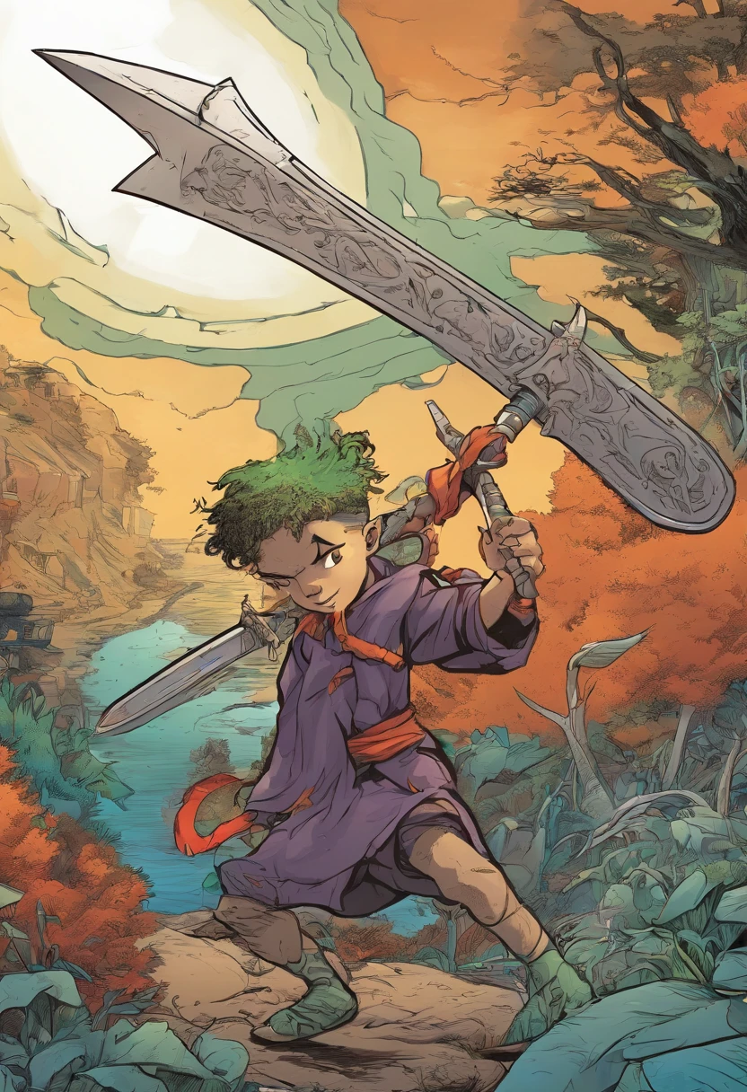 Under cut haired boy using his powers to create a giant death scythe