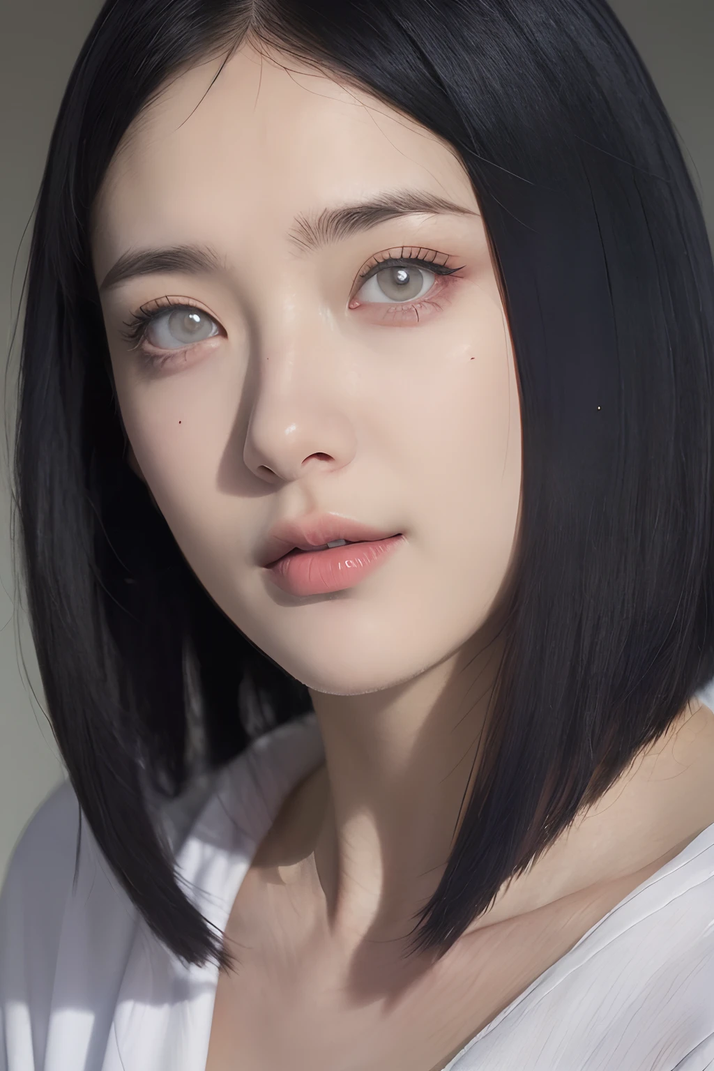 ultra-realistic realism， Ray traching， realisticlying， hyper HD， high detal， 32k， best qualtiy， textureskin，1girl，disdain，whaite hair，orthofacial，smokeing，sportrait，looking at viewert，Facial portrait