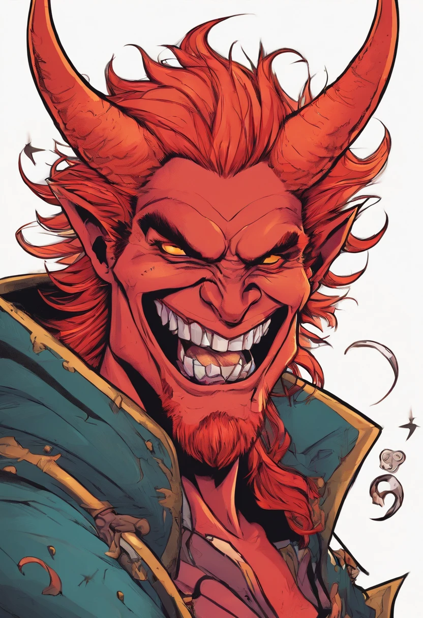 Red hair hybrid demon showing his fangs with a smirk
