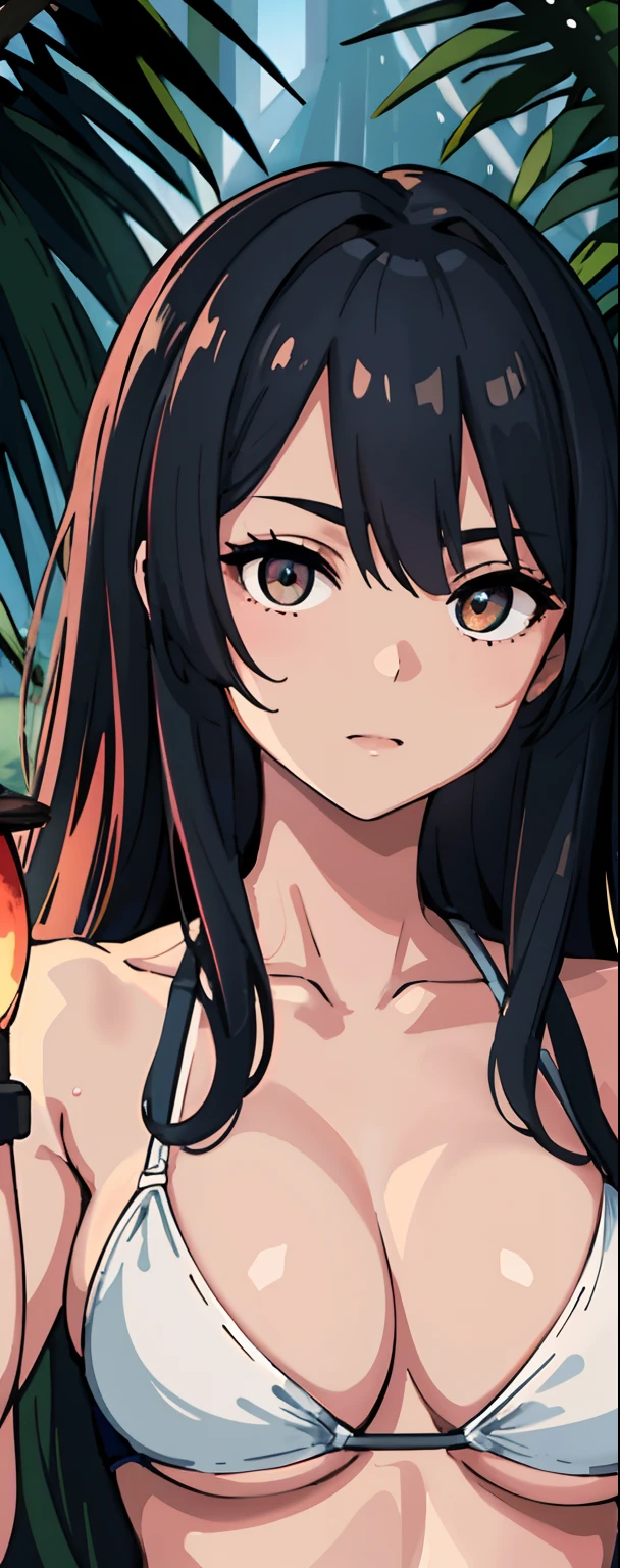 Masterpiece, Swimsuit beauty walking through the jungle among fireflies at night, (High detail:1 1), 比基尼, Natural skin, High quality, NSFW, Beautiful eyes, (Detailed face and eyes), (face: 1 2), noise, Extra, Realphotos, ..............PSD, Lamp film photography, Sharp focus, contrasty lighting, Detailed skin, High resolution 8K, insanely details, Realistic, Professional photography, 8K UHD, SLR camera, Soft lighting, High quality, filmgrain, Fujifilm XT3,full bodyesbian