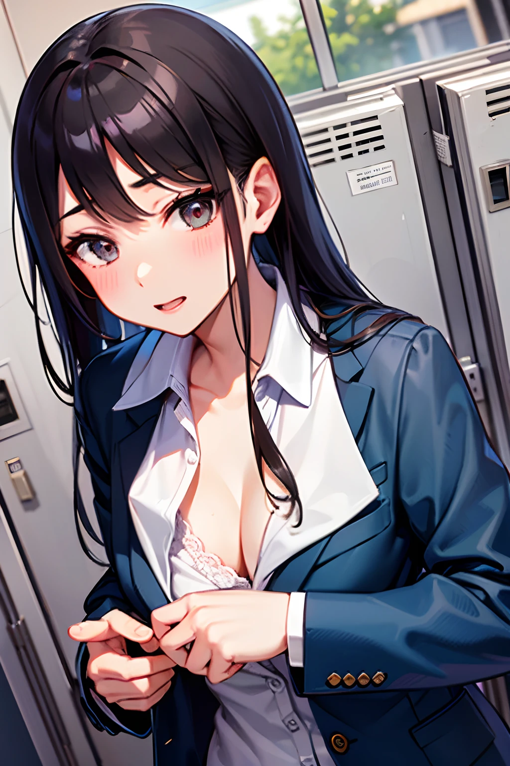 realisticlying、girl with、1 persons、dress room、Locker Room、Change of clothes、Peeling off、undergarment、 Office Lady、 26 year old、Business suits、