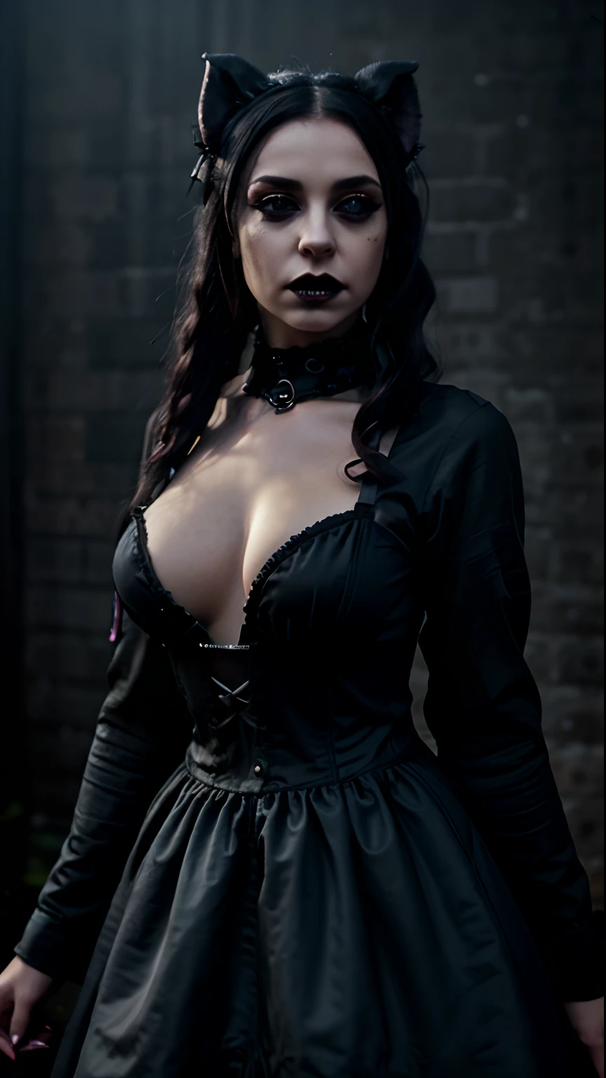 girl, (erotism:1.3), (gothic dress:1.3), highly detailed, black long hair pig tails, empress, black lipstick, Cinematic film still, hdr, cinematic lighting, (volumetric fog:0.7)