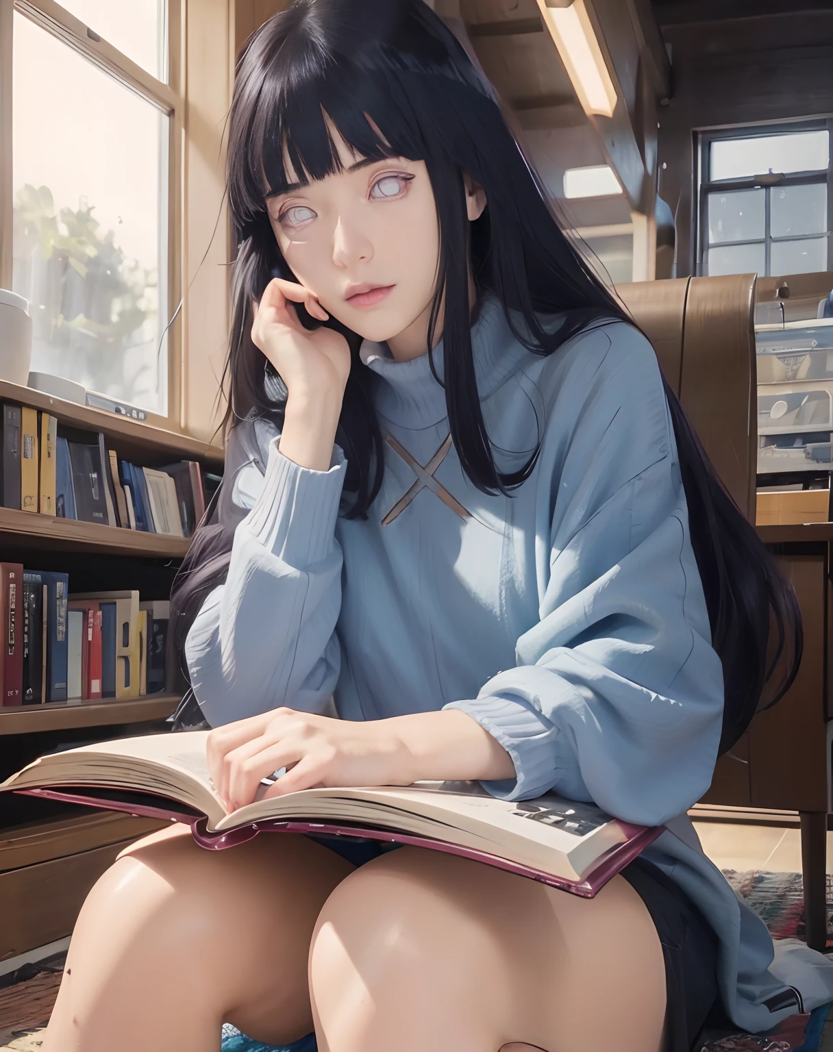 ultra-realistic realism, Ray traching, realisticlying, hyper HD, high detal, 32k, best qualtiy, textureskin,1girl,disdain,whaite hair,orthofacial,smokeing,sportrait,looking at viewert,Facial portrait ,photos anime in realistic,Hinata Hyuga and anime, Naruto , realistic Lux 1girl