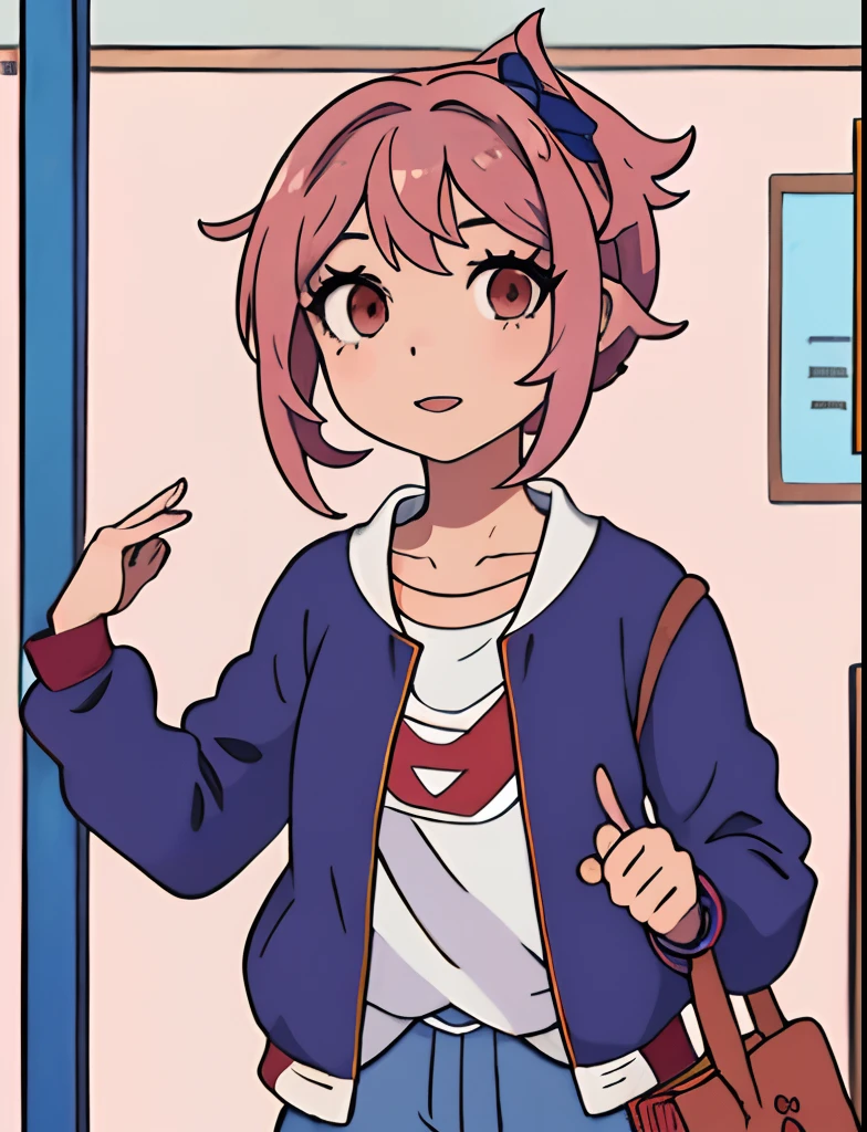 anime com cabelo rosa e saia azul e jaqueta marrom, visual anime de uma meninao, menina anime, menina anime bonitnina anime), anime melrota, menina bonita do anime high scuma garota de anime, Clube de Literatura Doki Doki, Menina do anime chamada Lucy, menina, menina anime bonita, Sayori,a anime bonita