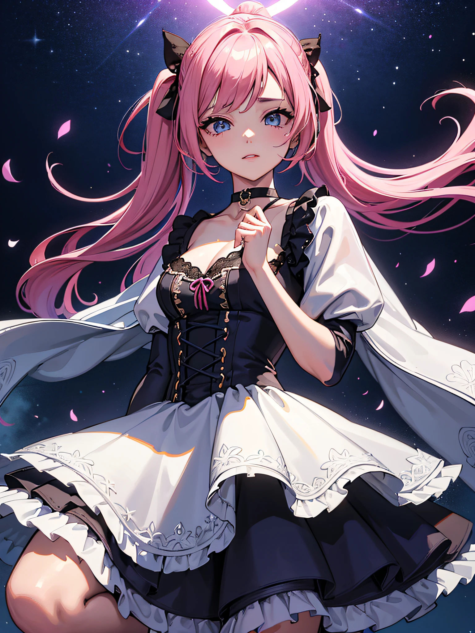 1girl em、olhando para os espectadores、
corpo inteiro、lindos olhos azuis、Pink hair-colored twin tails、pintas sob os olhos、plump, shiny lips、Heart-shaped choker、。.。.。.。.。.。.。.。.。.。.。...3d、realisitic、
seios grandes e cheios、vestido de princesa excessivamente babado、roupas drapeadas、joias、ornamento destacado、Floral、lace trim、
obra prima、qualidade superior、8k、Texturas detalhadas da pele、textura de pano detalhada、lindo rosto detalhado、detalhe intrincado、ultra-detalhada、
Rim lighting、side-lighting、light cinematic、超A high resolution、8k UHD、filmgrain、Melhor sombra、deliciado、olhando para o espectador、Frontal