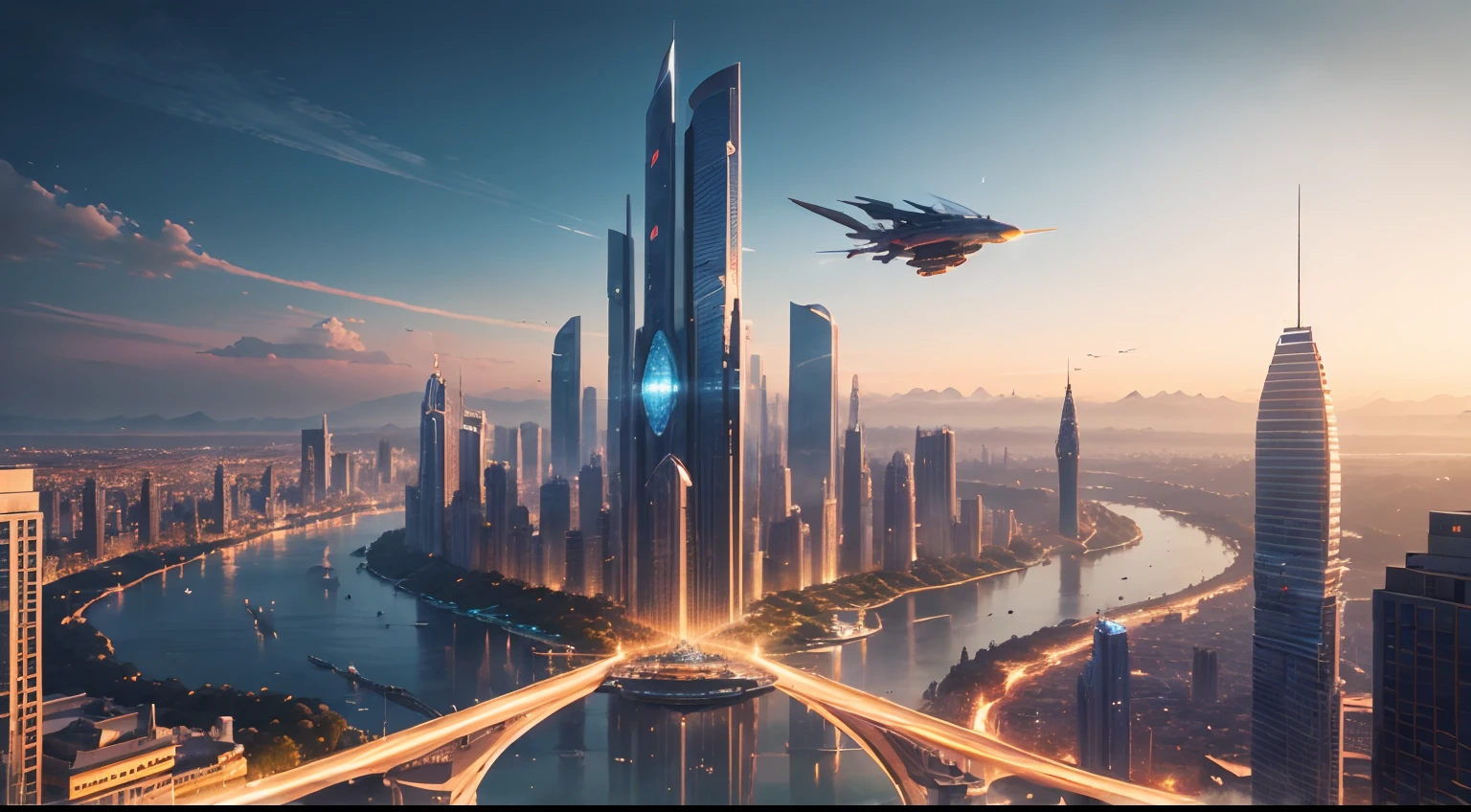 (best quality,4k,8k,highres,masterpiece:1.2),ultra-detailed,realistic:1.37,shambala city,crystal clear buildings,gleaming skyscrapers,magnificent architecture,advanced technology,serene waterways,bustling streets,diverse cultures,ethereal light,cosmopolitan atmosphere,vibrant colors,futuristic cityscape,harmonious fusion,ancient traditions,blending modernity and history,utopian society,peaceful coexistence,transcendent harmony,united humanity,more art,future fantasy,flying vehicles
