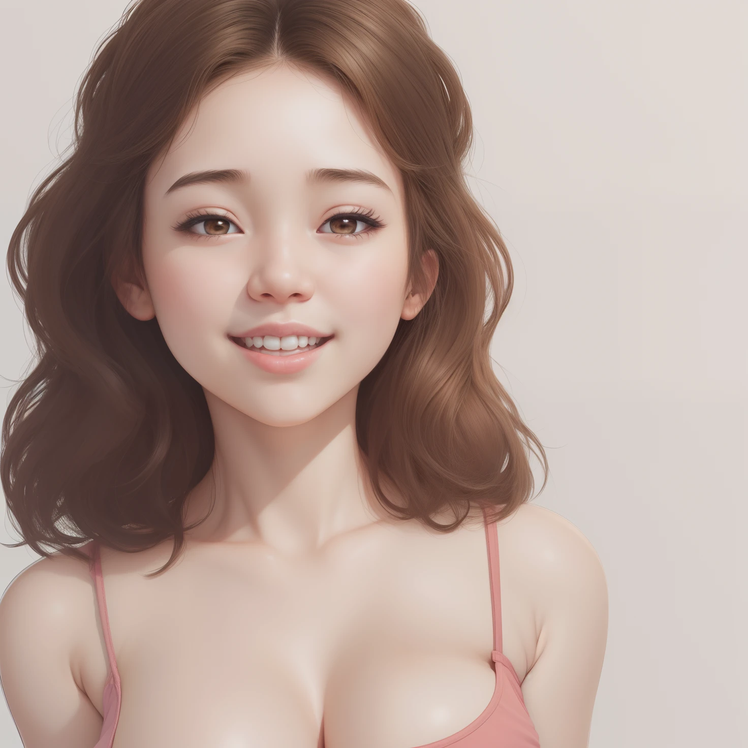 (best quality), big head, (1girl with gigantic breasts:1.3) Pretty , tank top , happy , korean , Short hair , brown hair , Ultra Hd , 8k , Realistic , Fat girl