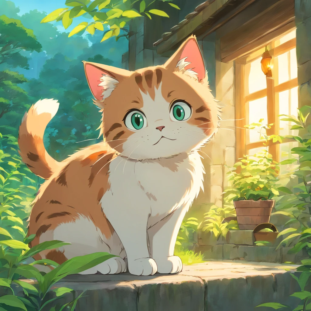 a cute little cat、without background、2D anime style、Flat illustration