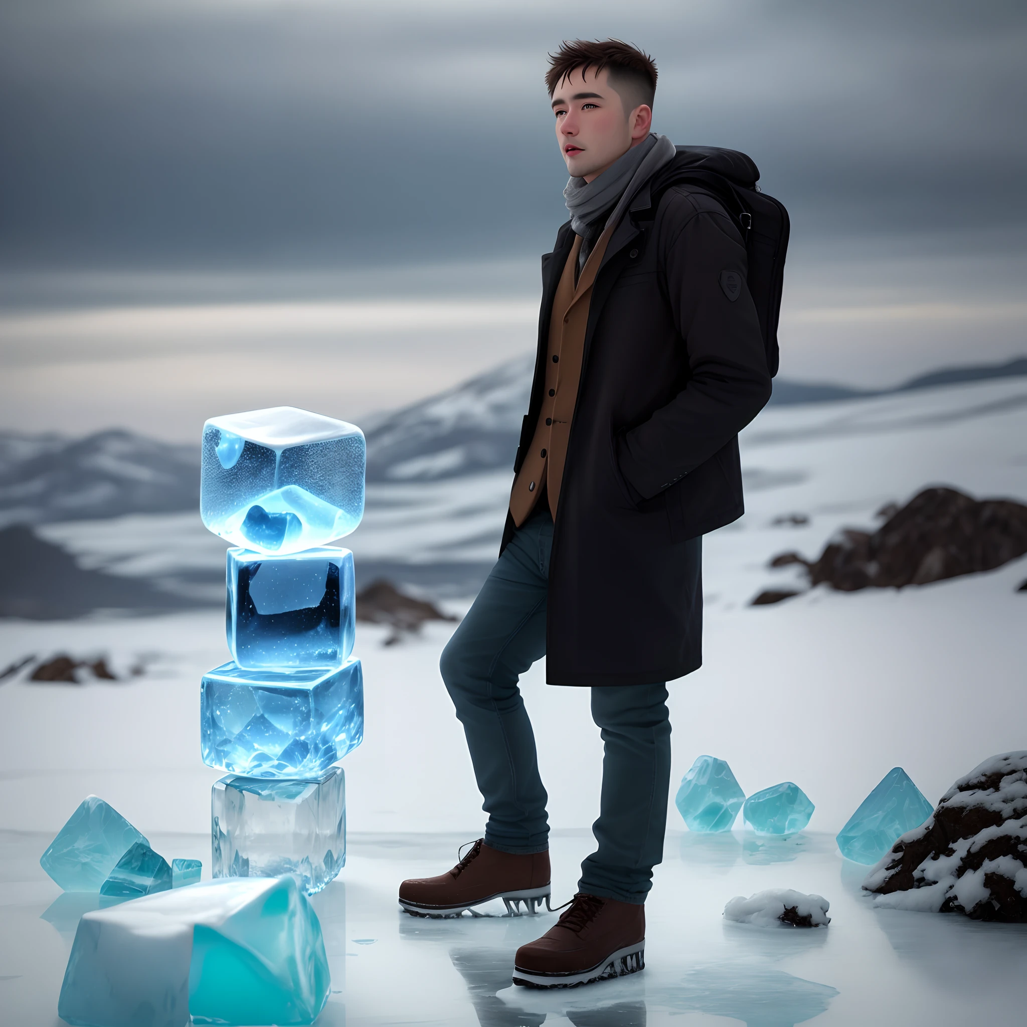 Man standing on a ice cube