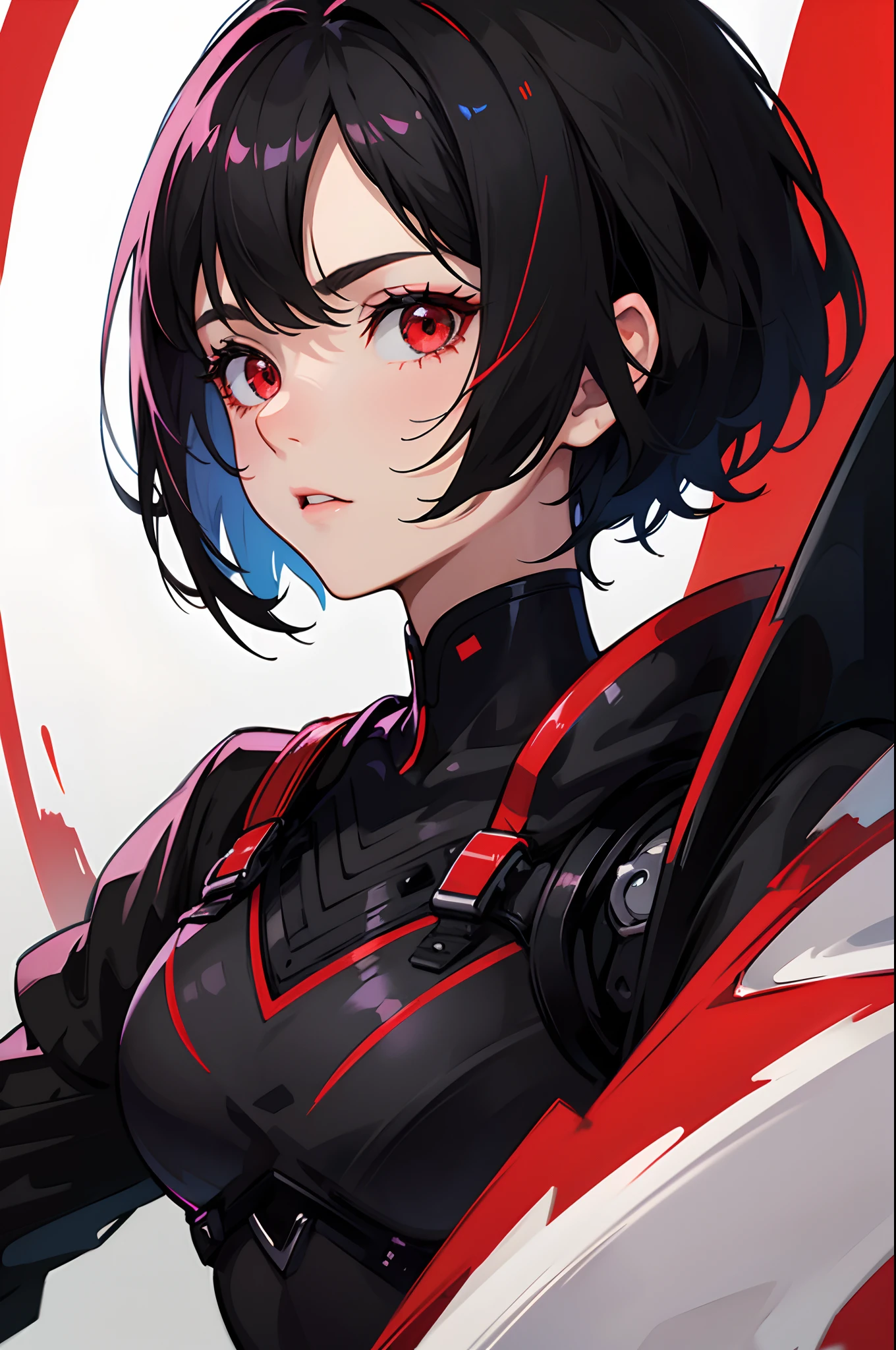 Girl, short black hair, red eyes, sharp eyes