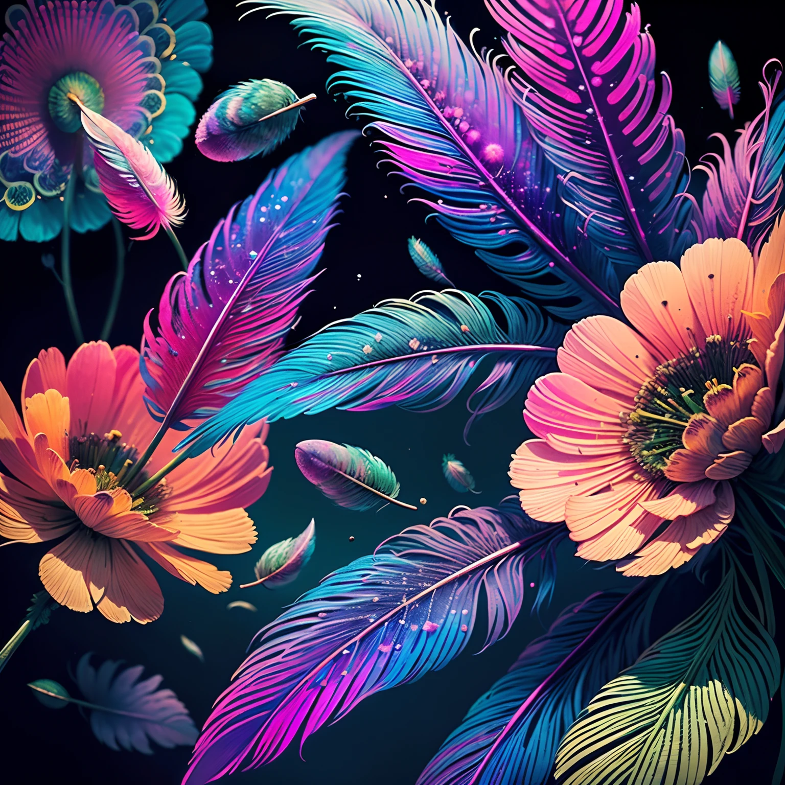 Riff Style 2 (top-quality, Best Quality, Official art, Plants and bird feathers, Beautiful and aesthetic flowers:1.2), (cosmos:1.3), Extremely detailed,(Fractal Art:1.1),(Colorful:1.1)(Flowers:1.3),highest details,(Zentangle:1.2), (Dynamic Pose), (Colorful abstract background:1.3), (Glossy flowers), (Many colors:1.4), Colorful Accessories, (Feathers:1.5)