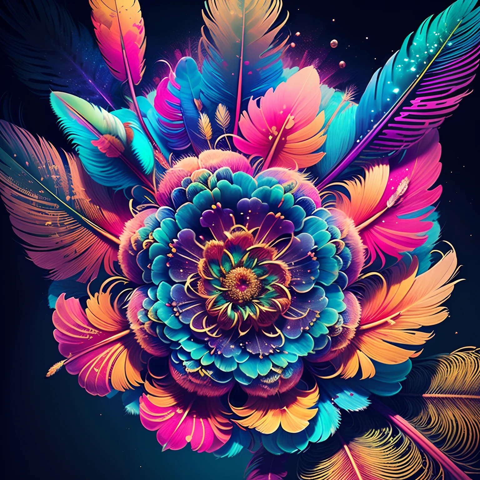 Riff Style 2 (top-quality, Best Quality, Official art, Plants and bird feathers, Beautiful and aesthetic flowers:1.2), (cosmos:1.3), Extremely detailed,(Fractal Art:1.1),(Colorful:1.1)(Flowers:1.3),highest details,(Zentangle:1.2), (Dynamic Pose), (Colorful abstract background:1.3), (Glossy flowers), (Many colors:1.4), Colorful Accessories, (Feathers:1.5)