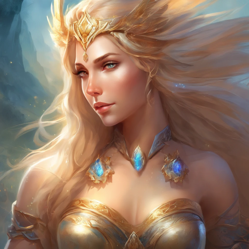 Nordic warrior naked Goddess, blonde hair, fierce blue eyes, full nude body, she is kneeling down, medium perfect breasts, nice pussy