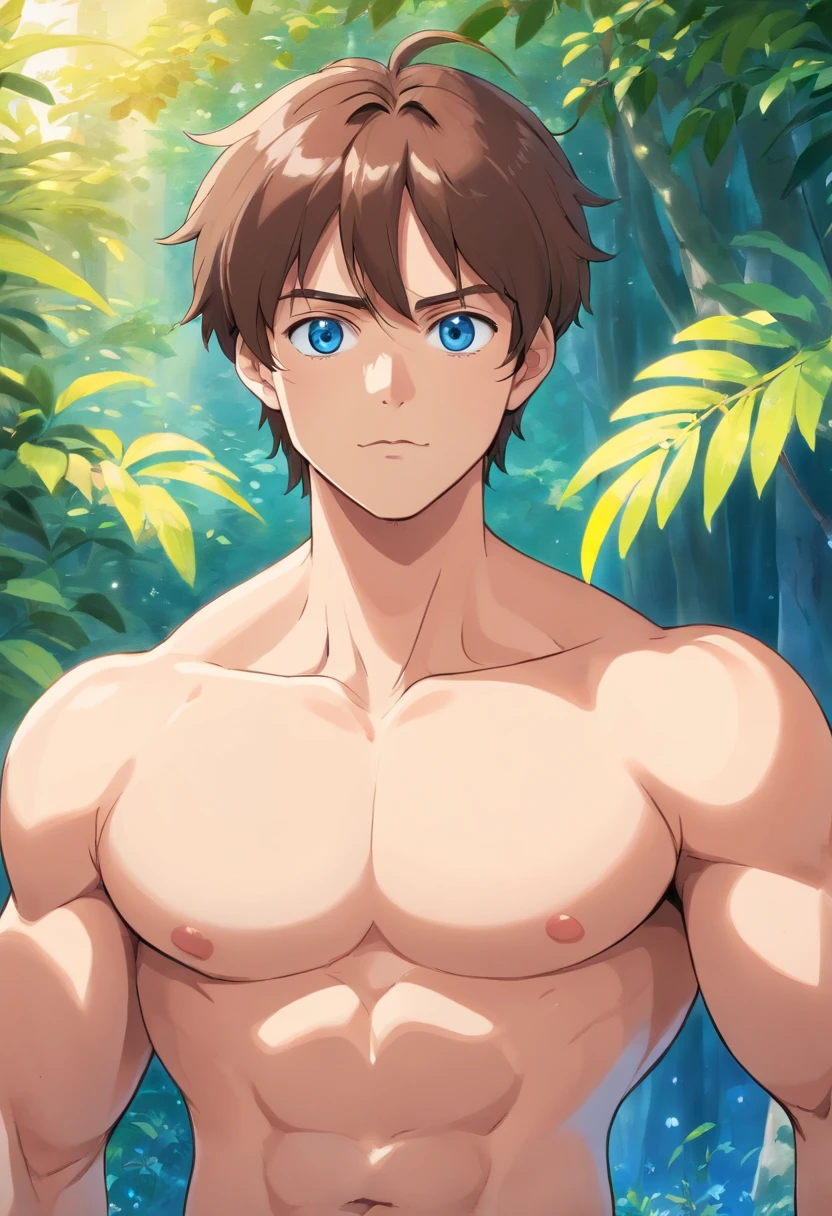anime muscular guy naked brown hair blue eyes with a big penis