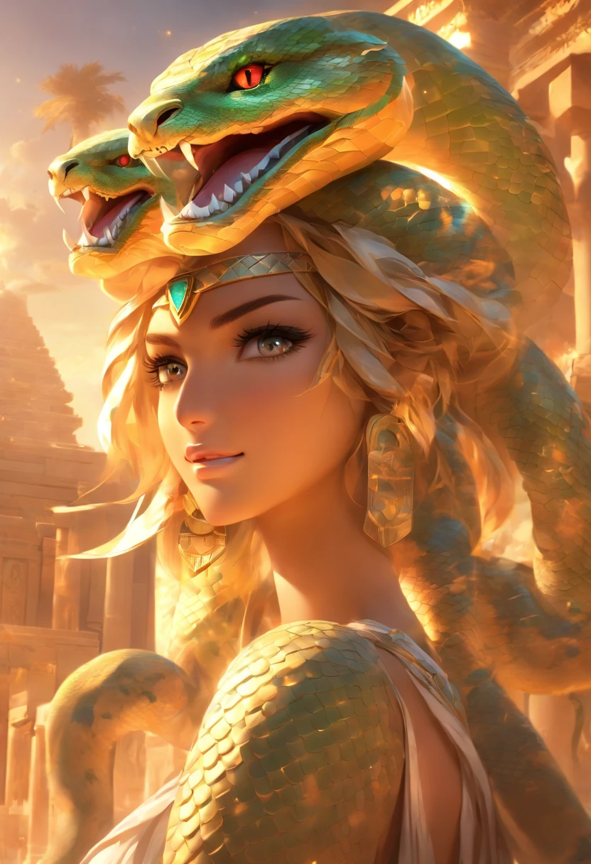 ((Highest quality)), ((masterpiece)), ((Realistic)), Medusa, whole body, Her hair is made up of countless tiny snakes, Green Eyes, Woman's face, Metal Engraving Top, Royal Aura, Art Station Trends , Sharp focus, Studio Photo, Exquisite detail, Very detailed, Detailed eyes, figure, Very detailed, Sharp focus, Digital Rendering, Professional, 8K, 9:16