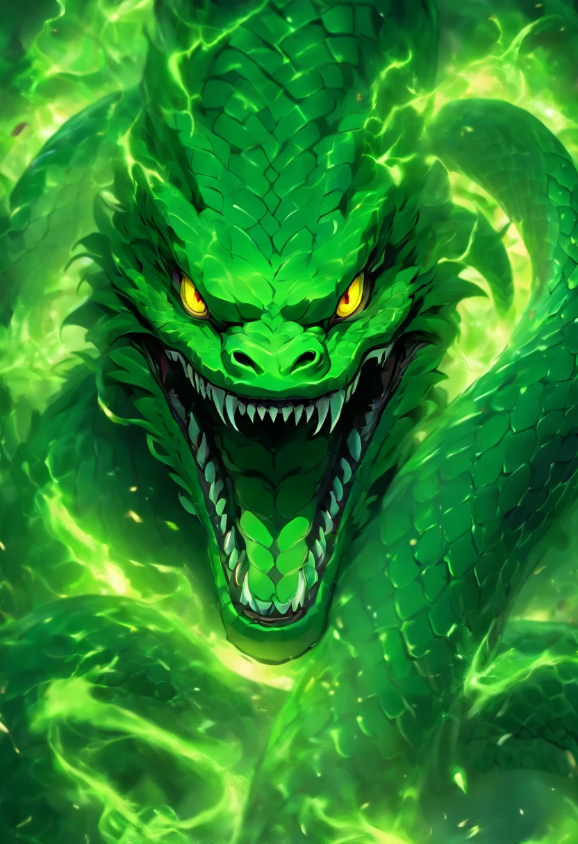 gorgon monster,green glowing eyes,viperous snakes hair,vivid scales,wrathful expression,detail-oriented face,vengeful gaze,dark atmosphere,dramatic lighting,mythological horror,scary concept art,haunting portrait,highres,masterpiece:1.2,ultra-detailed,photorealistic:1.37,vivid colors,emerald green,menacing presence,terrifying beauty,sharp focus,evil in human form,animated snakes,horrifying transformation,stone-cold stare,ethereal glow,dangerous goddess,otherworldly creature,lurking in shadows,sinister serpent,wicked curses,vengeance unleashed,mythical powers,petrifying gaze,poisonous aura,intense rage,cursed figure,unleashing chaos,spellbinding artwork,nightmarish vision,ultra-fine painting
