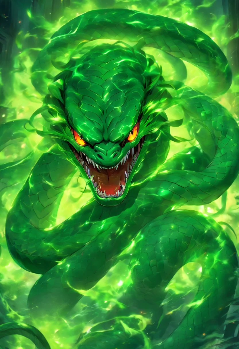 gorgon monster,green glowing eyes,viperous snakes hair,vivid scales,wrathful expression,detail-oriented face,vengeful gaze,dark atmosphere,dramatic lighting,mythological horror,scary concept art,haunting portrait,highres,masterpiece:1.2,ultra-detailed,photorealistic:1.37,vivid colors,emerald green,menacing presence,terrifying beauty,sharp focus,evil in human form,animated snakes,horrifying transformation,stone-cold stare,ethereal glow,dangerous goddess,otherworldly creature,lurking in shadows,sinister serpent,wicked curses,vengeance unleashed,mythical powers,petrifying gaze,poisonous aura,intense rage,cursed figure,unleashing chaos,spellbinding artwork,nightmarish vision,ultra-fine painting