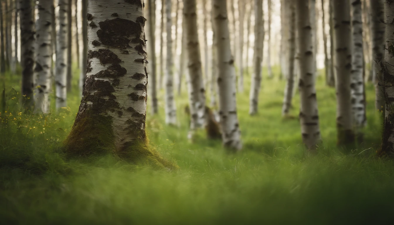 Best quality at best,Master masterpieces,RAW photos,(fidelity:1.4),8k wallpaper,The base color is bright,Natural light, Large grasslands,springtime,The main color is green,small stream,Birch forest,Flat viewing angle