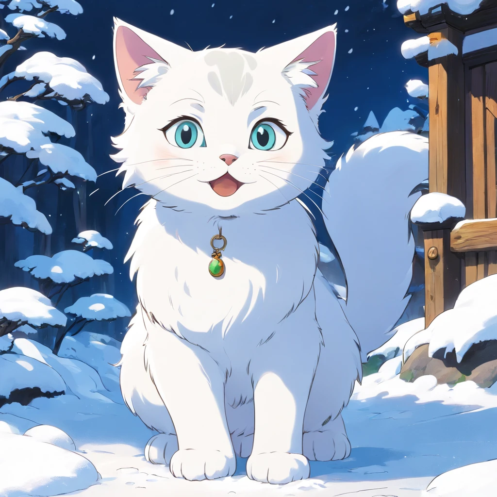 Illustration of a snow-white kitten、funny expression、solid color、White background、outline、Bold Line