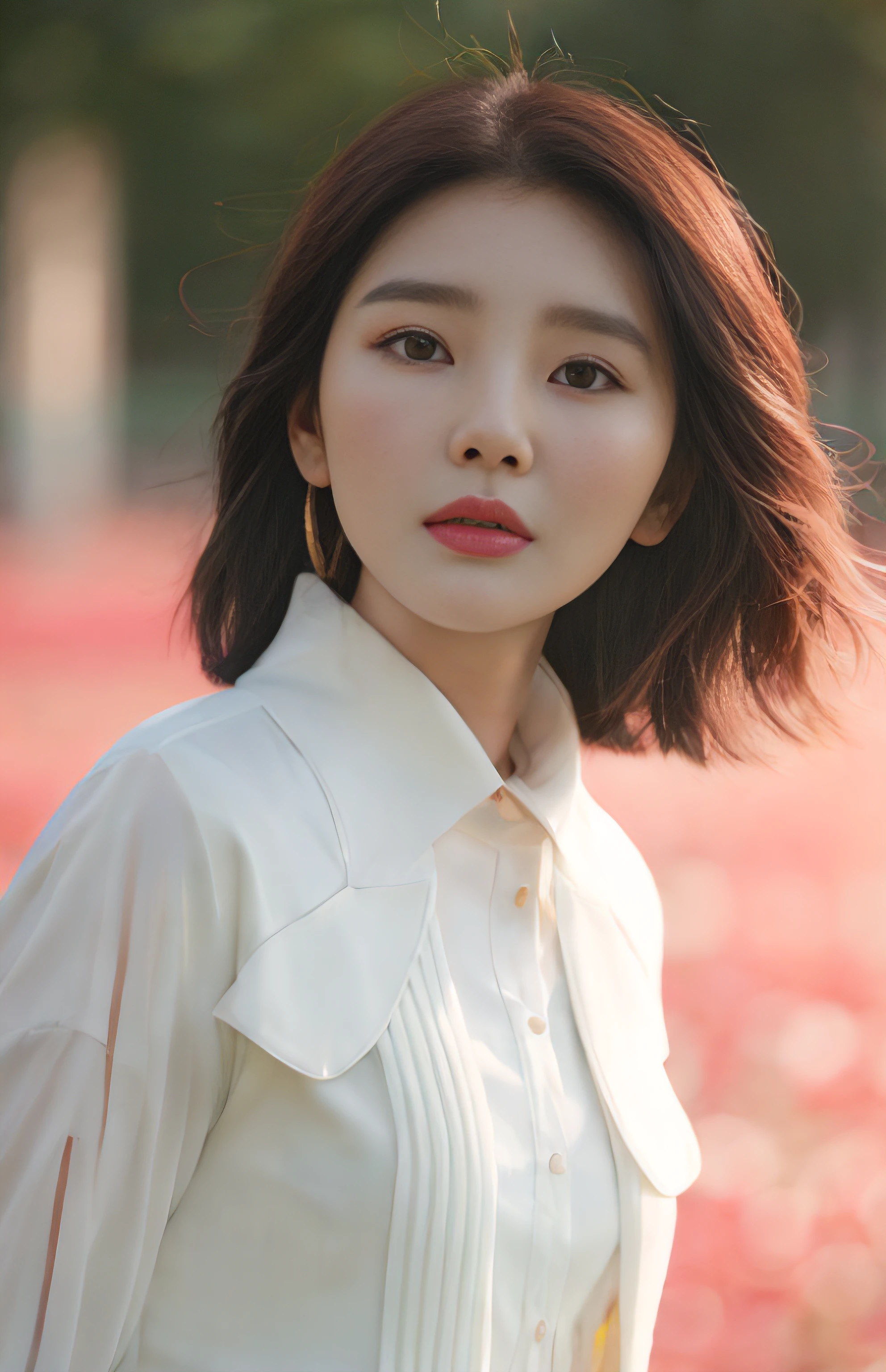 There was a woman standing on the grass, Choi Hyun-hwa, Lee Ji-eun, lee ji eun, shin min jeong, seseon yoon, portrait of female korean idol, sangsoo jeong, sun yunjoo, Kim Tae-joon, park jimin, jaeyeon nam, with short hair, korean artist