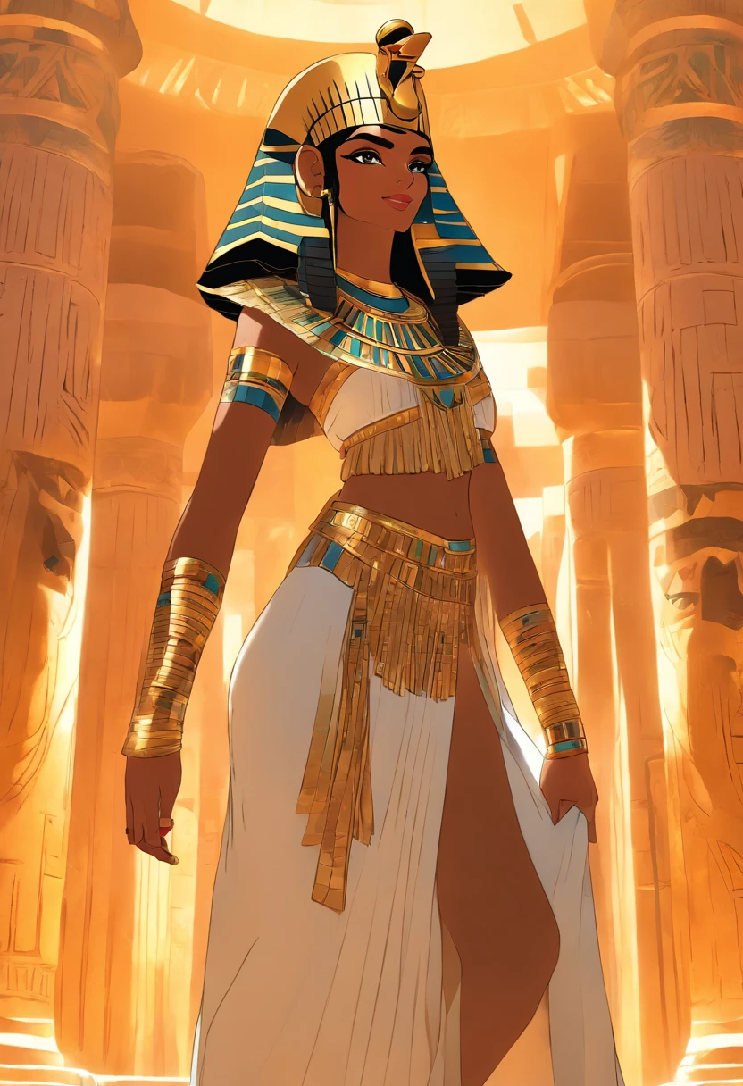 (((cleopatra, Egyptian woman))) best quality, very high resolution, 4K detailed CG, masterpiece, Egyptian mythology, Mut, Egyptian, sun in the background, Ancient Egypt, standing pose, vulture adornment, white clothes , Egyptian clothing , Egyptian temple, desert, Ancient Egypt, ((Vulture adornment)), Egyptian palace, aesthetics, beautiful image, centered on screen, standing pose