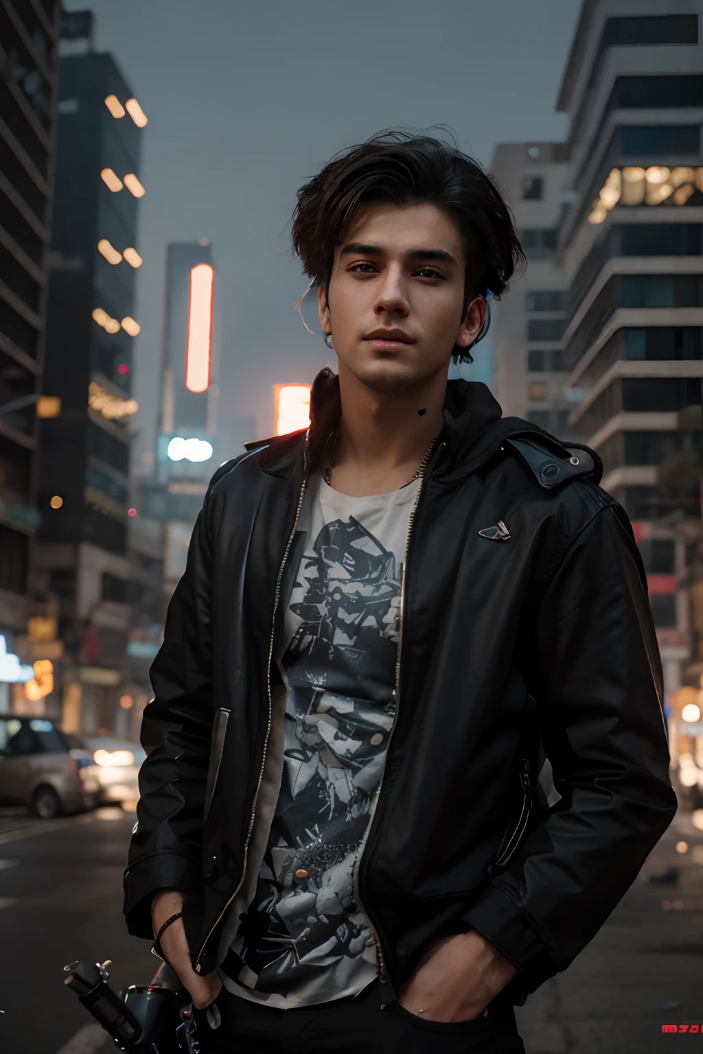 Change background cyberpunk handsome boy realistic face ultra realistic