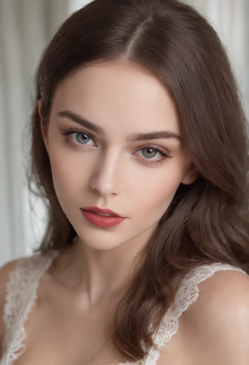 1Mujer, bragas rosas, Chica sexy con hermosos ojos, Retrato Sophie Mudd, Retrato de Corinna Kopf, cabello negro y ojos grandes, from 18 years old, jardin, Maquillaje, labial rojo, staring directly into camera, Cara con Artgram, Impresionante foto de cuerpo completo, en el dormitorio, Fission, pose seductora, lace thong corset with white garter belt,